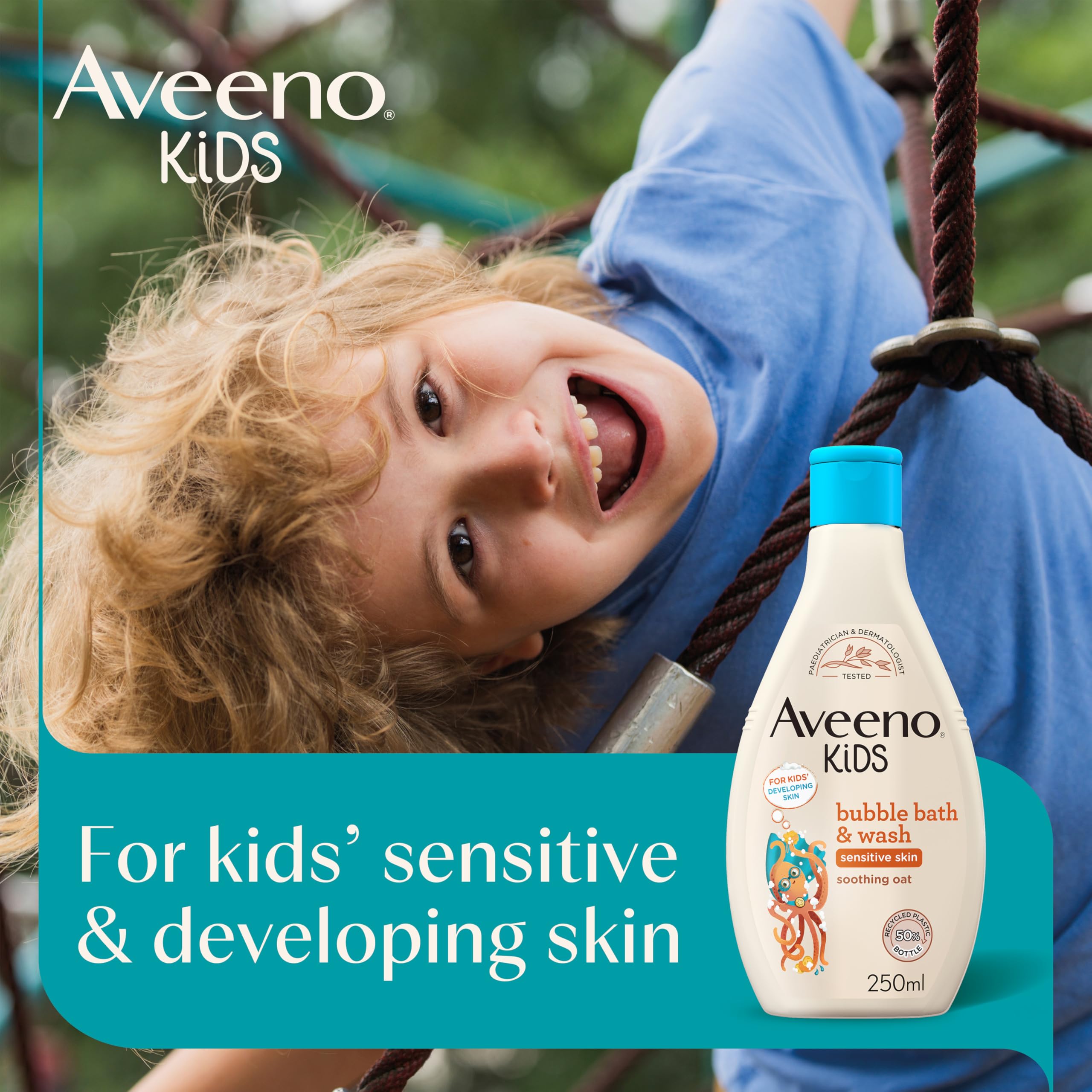 Aveeno Baby KIDS Bubble Bath & Wash 250ml | Enriched with Soothing Oat Extract | Foam Body Wash Developed for Your Little Superhero | Childrens Toiletries Sets — view 2