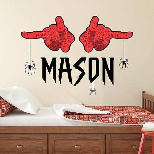 Miniatura 4 de Calcomanía de pared personalizada de araña para niños, decoración de pared con nombre, calcomanía de pared con nombre de tema de araña, calcomanía