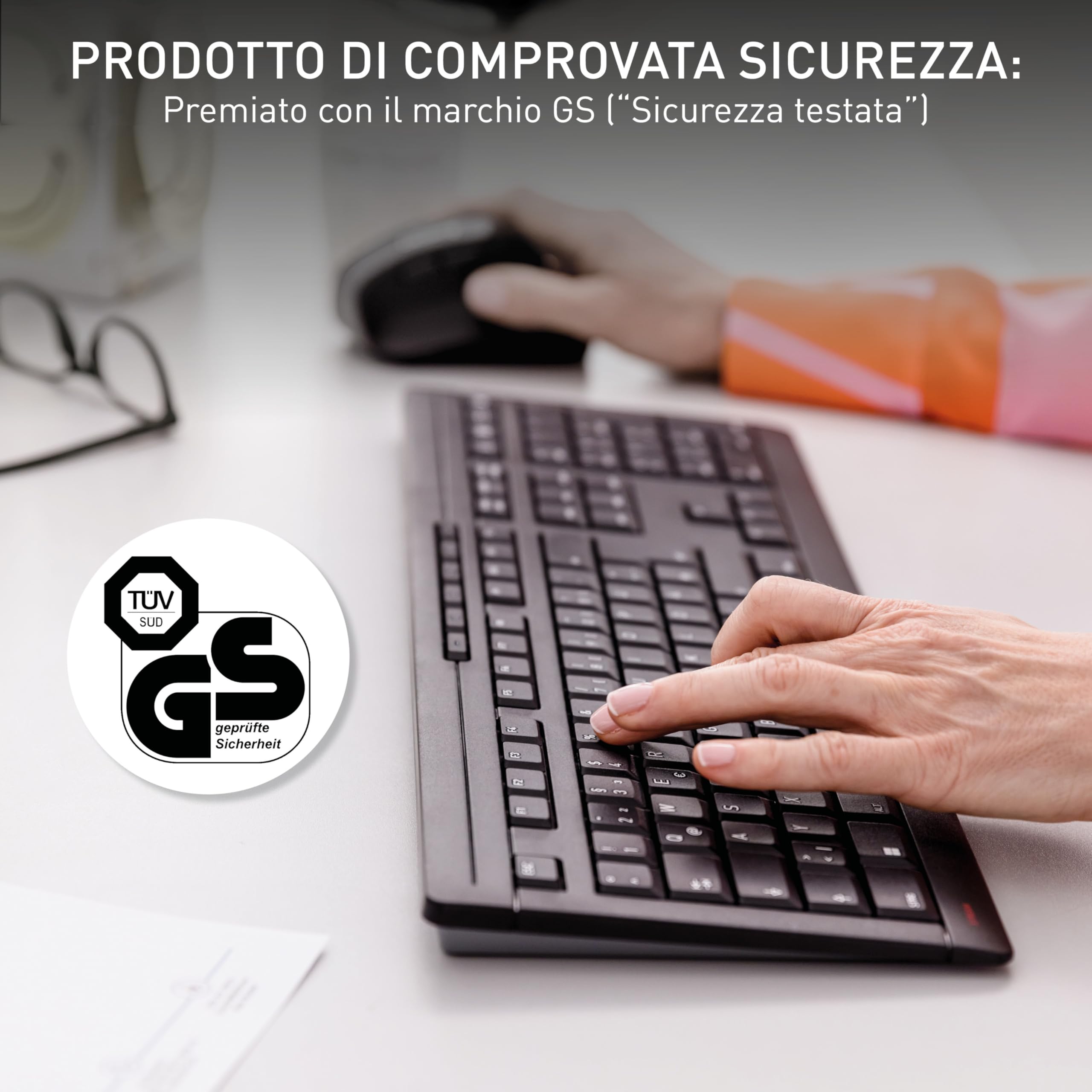 CHERRY STREAM KEYBOARD WIRELESS, Tastiera Senza Fili, Layout per l'Unione Europea (QWERTY), Wireless 2,4 GHz, Tasti Silenziosi, Design Piatto, Alimentazione a Batteria, Nero
