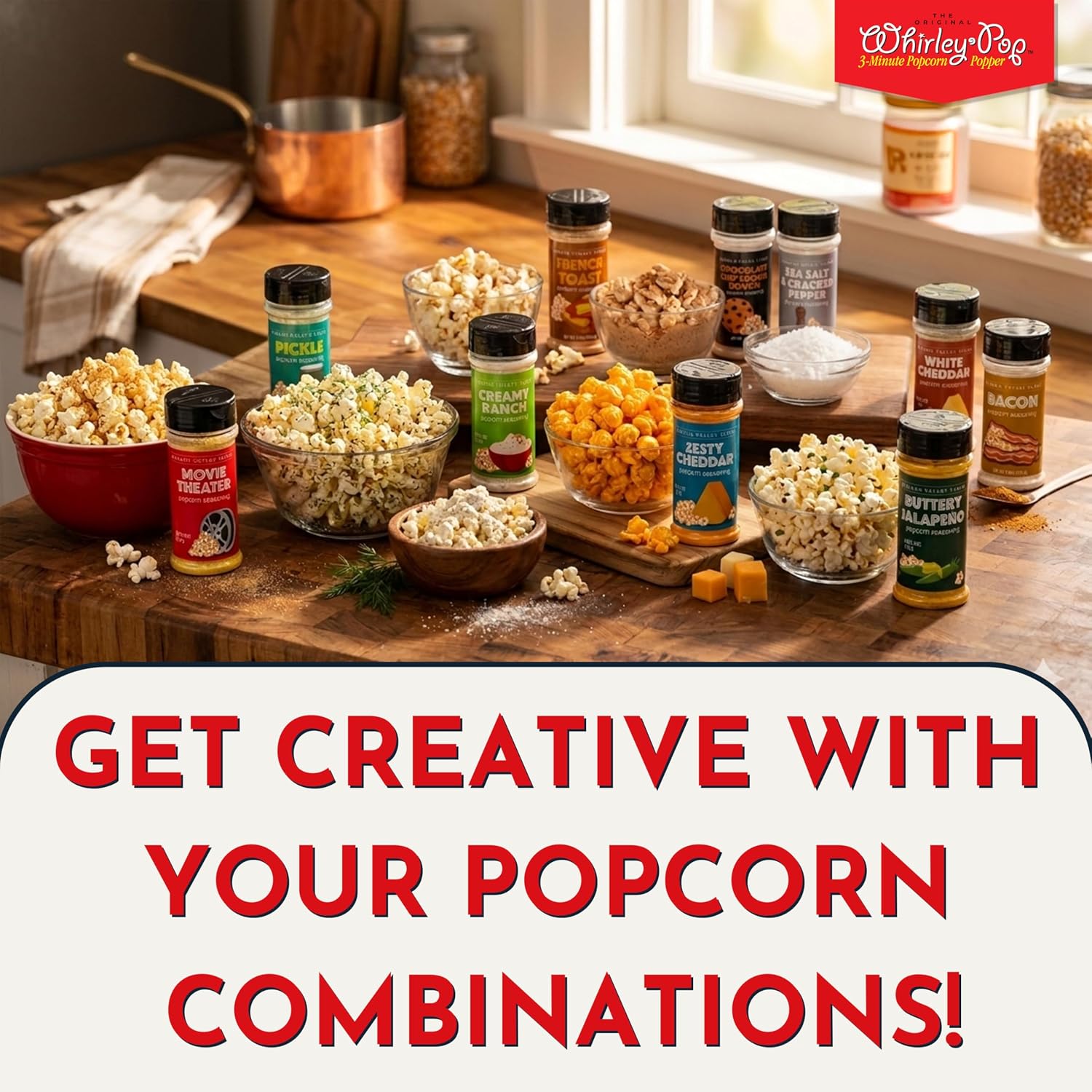 Wabash Valley Farms Popcorn Seasoning Variety Pack – Gourmet Popcorn Salt and Flavoring Gift Set for Movie Night Snacks – Classic Flavors for Use with The Original Whirley Pop – Six 1 oz Shakers