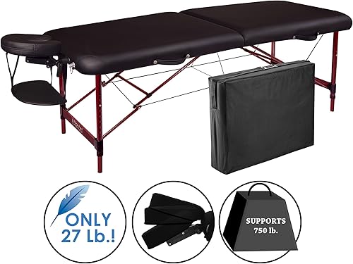 Miniatura 2 de Master Massage Zephyr - Mesa de masaje portátil y ligera, mesa de tatuaje, cama de spa (negro, granate)
