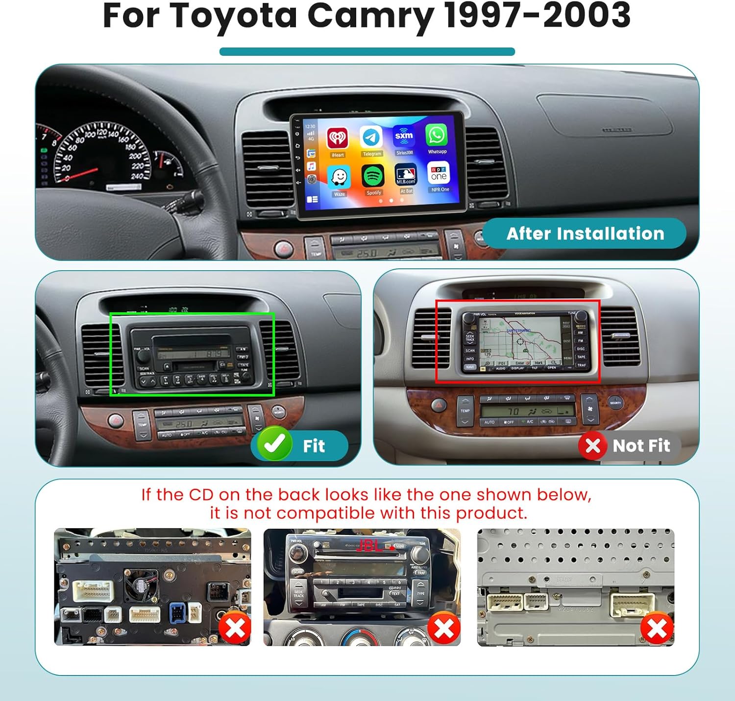 Roinvou 2 64G Radio for Toyota Camry 1997-2003 Android 13 Car Stereo Wireless Carplay, 9 inch Touch Screen for Camry Android Auto Bluetooth GPS WiFi FM RDS Mirror Link 26UI   Backup Camera