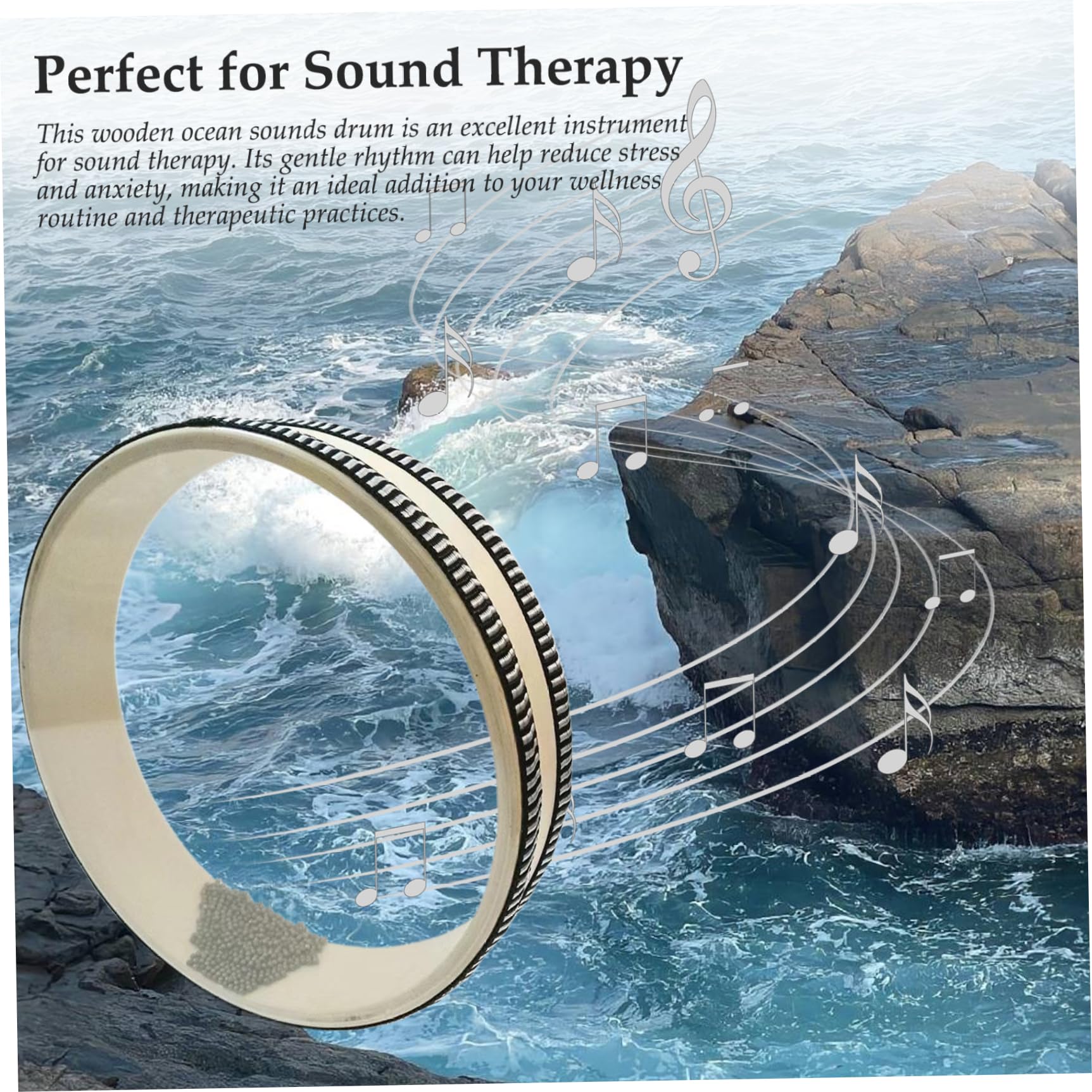 Sons de l'océan, Tambour océan pour la méditation et la Relaxation, Le Tambour de l'océan en Bois pour soulager Le Stress, 10x10x1 Instruments de Bain sonore pour Le Yoga, Pleine Conscience, thérapie