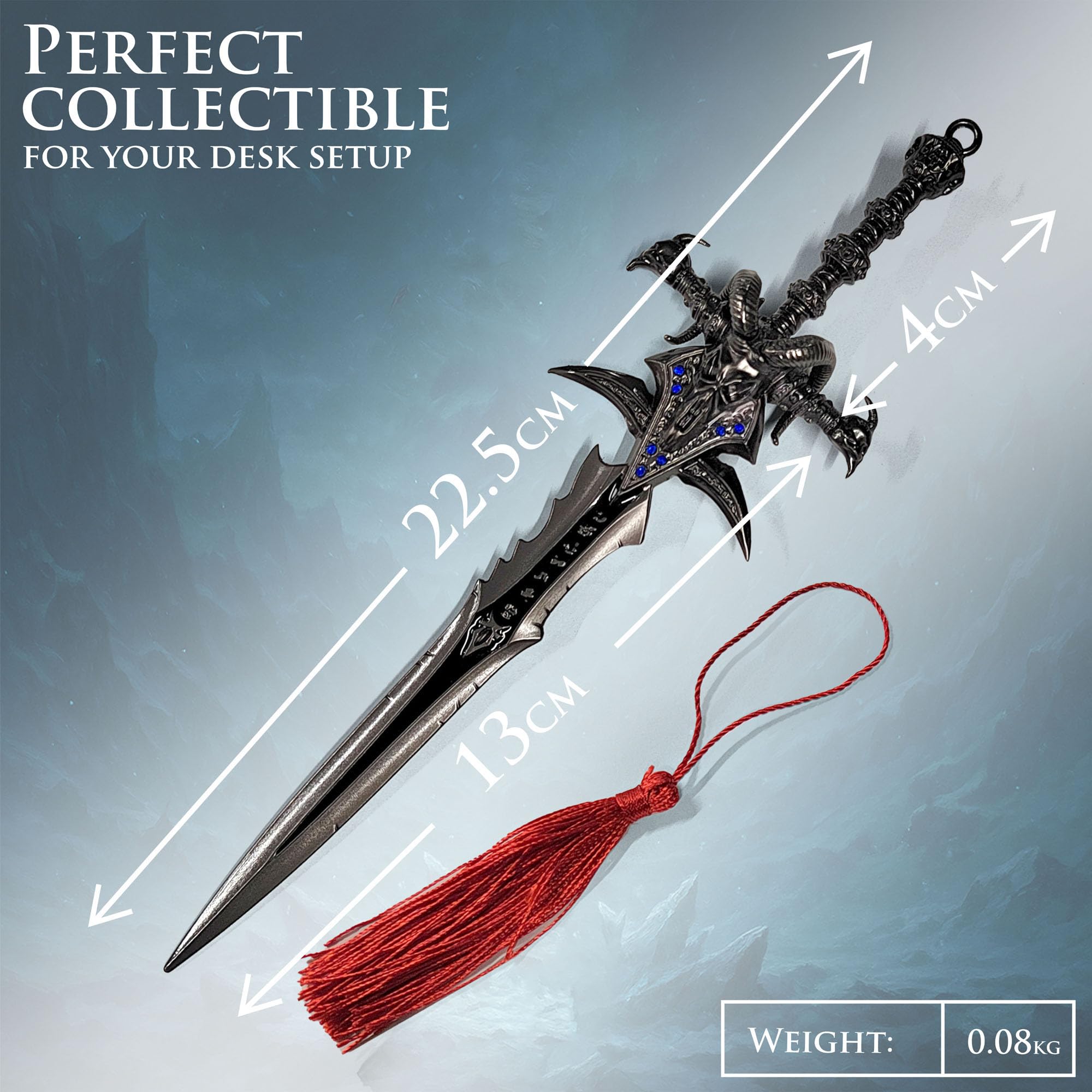 World of Warcraft- Frostmourne, ouvre-lettre en forme d'épée avec base, 22,5 cm, accessoire pour la maison et le bureau, cadeau et marchandise pour les fans et les collectionneurs