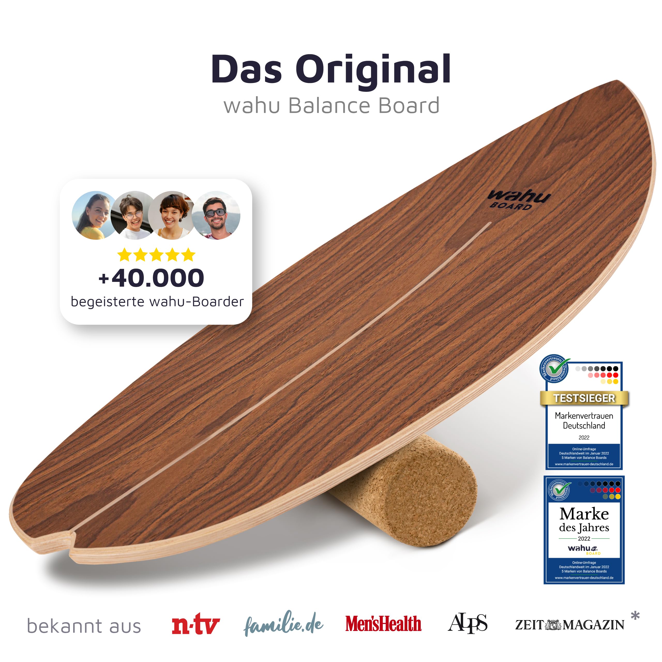 WAHU Balance Board - einzigartiges Board inkl. Halbkugel und Rocker Shape - Surf Balance Board - Gleichgewichtstraining für Kinder und Erwachsene - Board 100% Echtholz