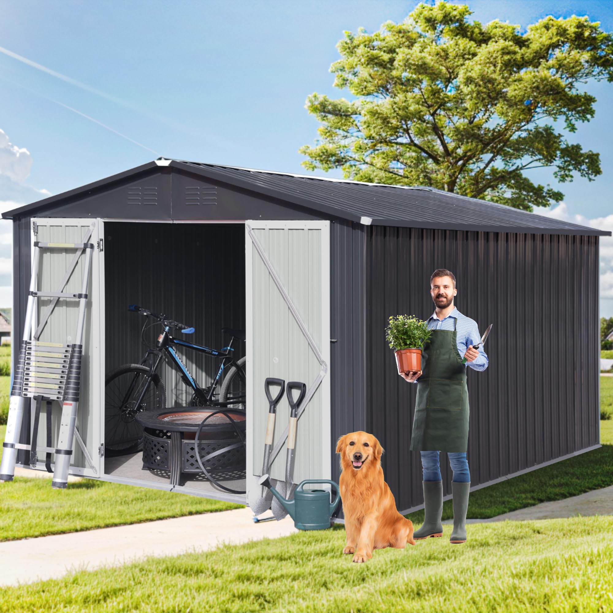 10x8 FT Outdoor Storage Shed, Large Garden Shed with