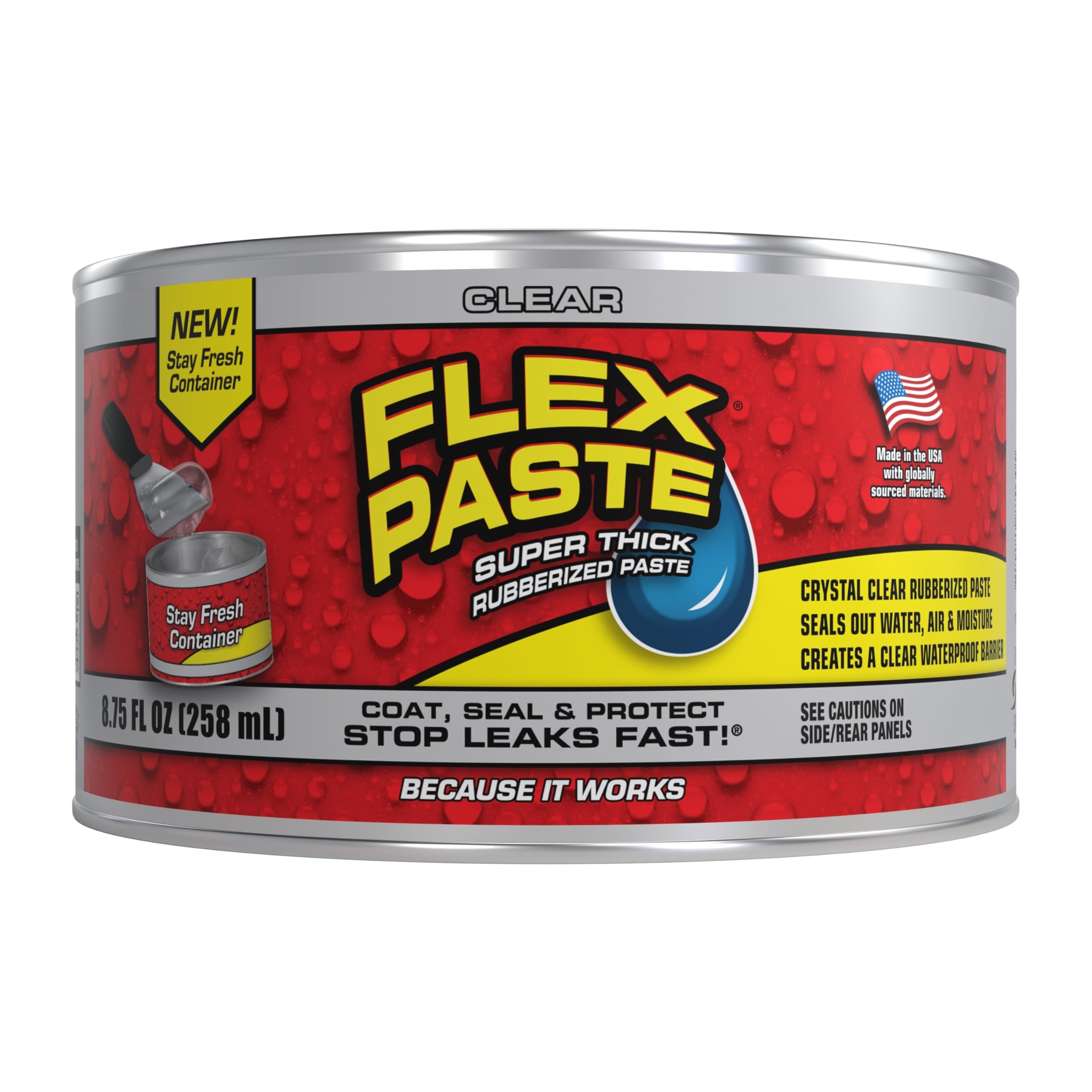 Sponsored Ad - Flex Paste, Waterproof Paintable Putty, Spackle Sealant, Fill Gaps Cracks Holes - Block Out Water and Air - UV Resistant - Walls, Drywall, EPDM, Concrete, Roof, RV Repairs, Clear, Half-Quart