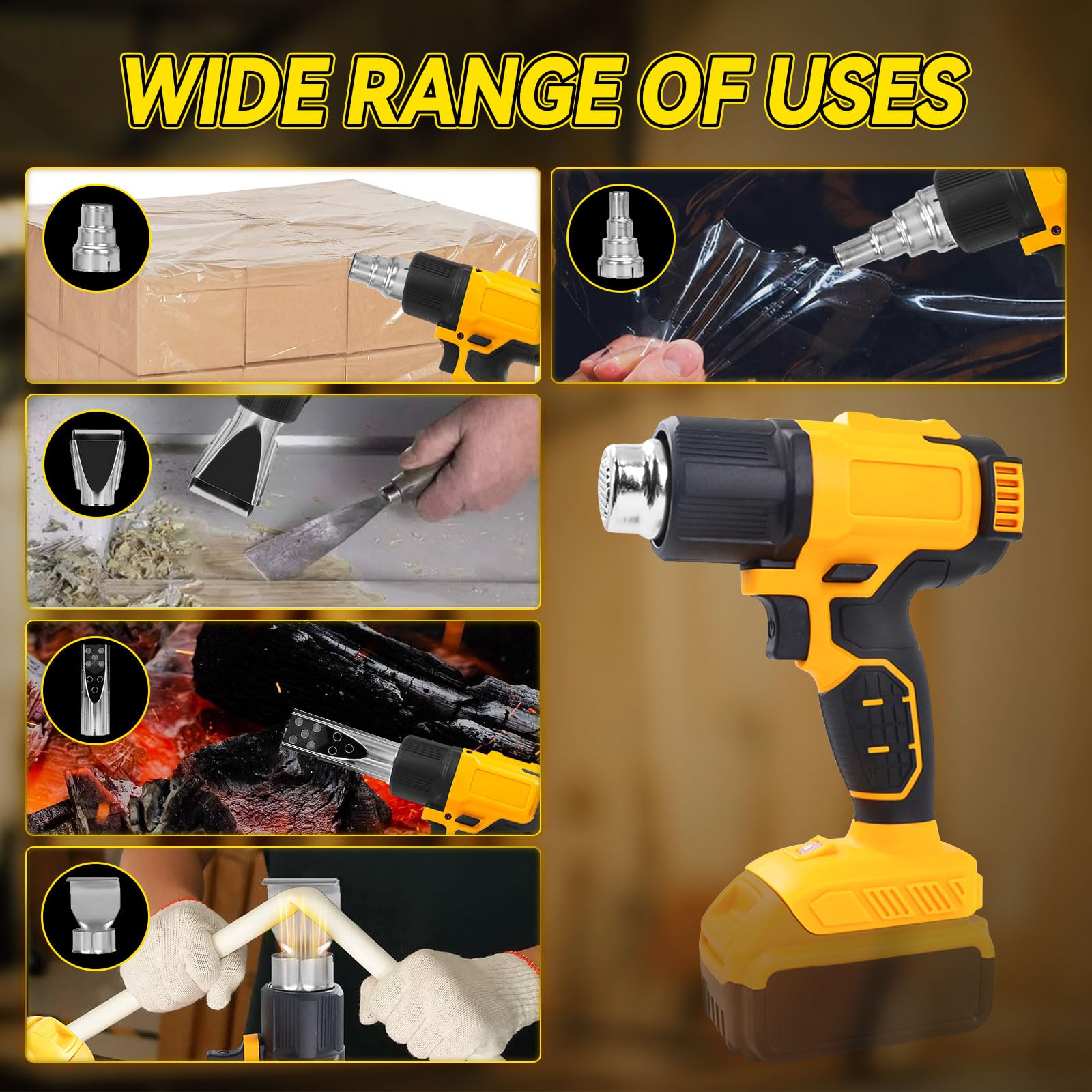Pistola termica senza fili per batteria DeWalt da 20 V, pistola ad aria calda senza fili con 5 ugelli, 2 impostazioni di temperatura max 550 °C per tubi termoretraibili in vinile per fai da te