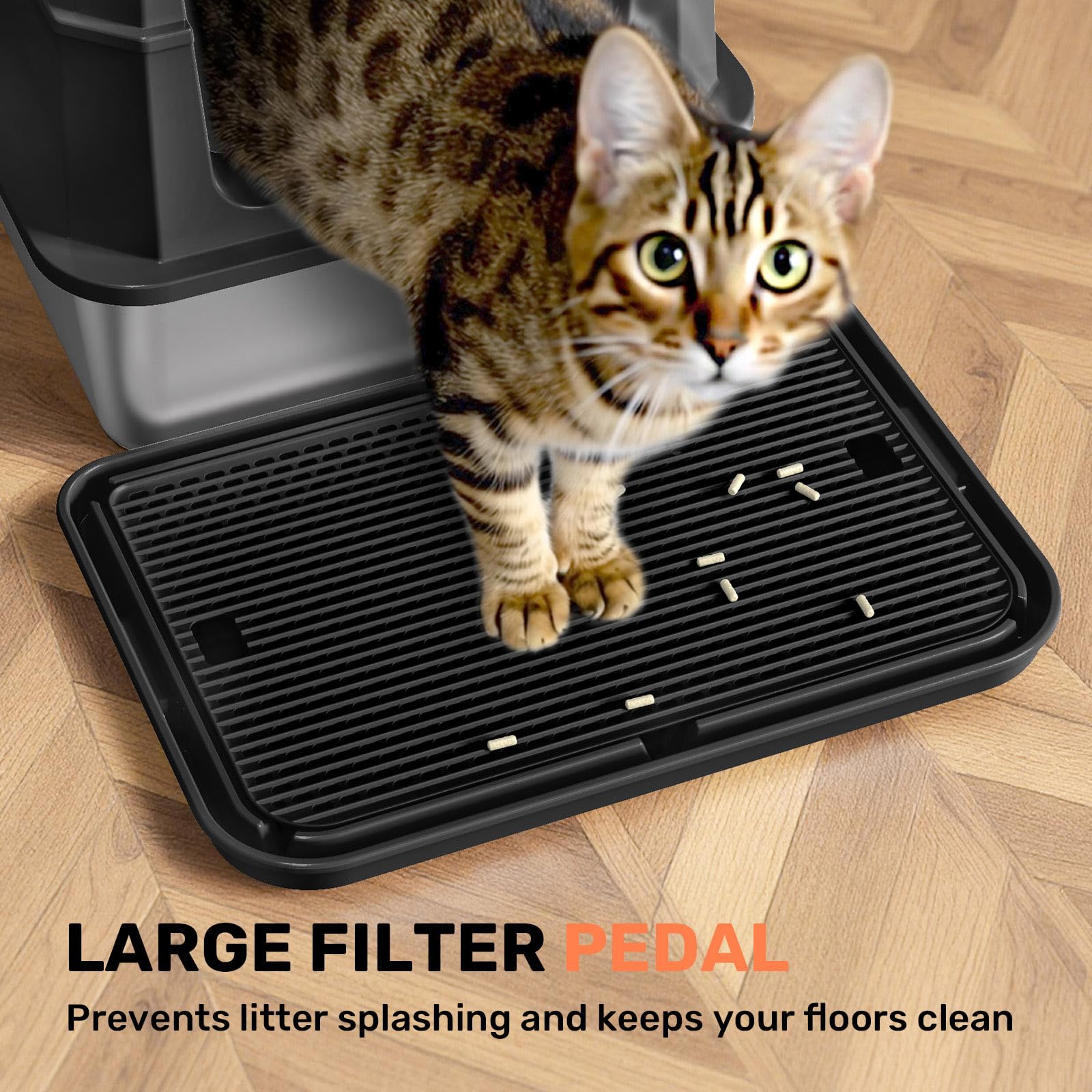 Stainless Steel Litter Box with Lid, Anti-Leakage Enclosed Metal Litter Box, Flip-Top Extra Large Kitty Litter Pan with Scoop & Pedal, Odor Free, Front & Top Dual Entry, Black - image 8