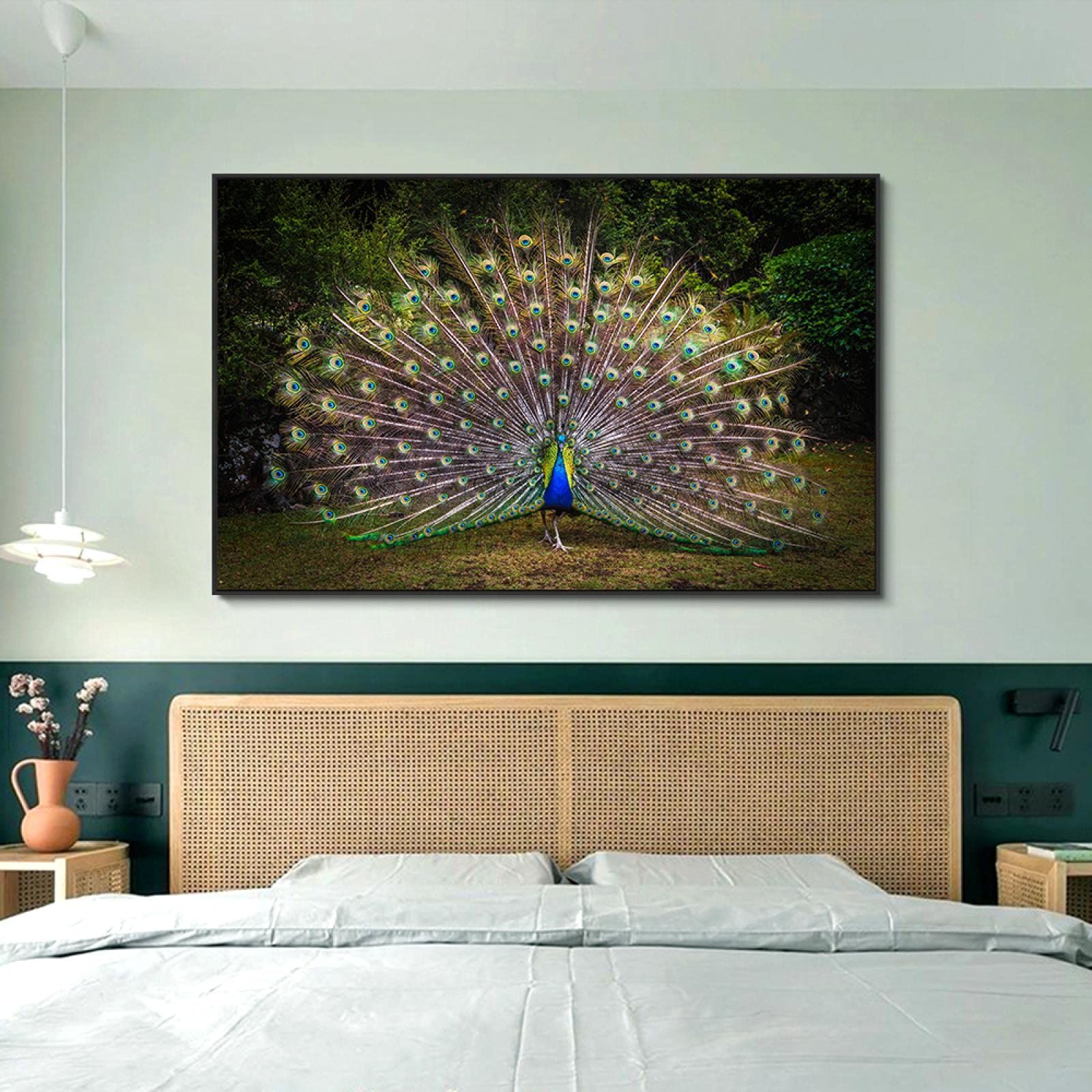 Cuadro En Lienzo XXL Pintura de animales modernos sobre lienzo Póster de pavo real de plumas azules salvajes e impresiones Arte de pared para decoración del hogar Obras de arte 80x120cm Sin marco