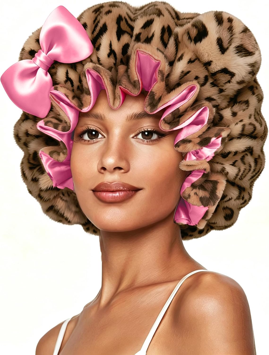 Plush Satin Bonnet for Sleeping with Bow, Cozy Winter Bonnet
