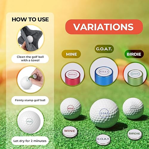 Miniatura 2 de Golf Ball Stamp Reusable & Permanent Ink Golf Ball Marker Stamp Aluminum Golf Accessories Waterproof Golf Ball Marking Tool Gifts for Golfers Custom