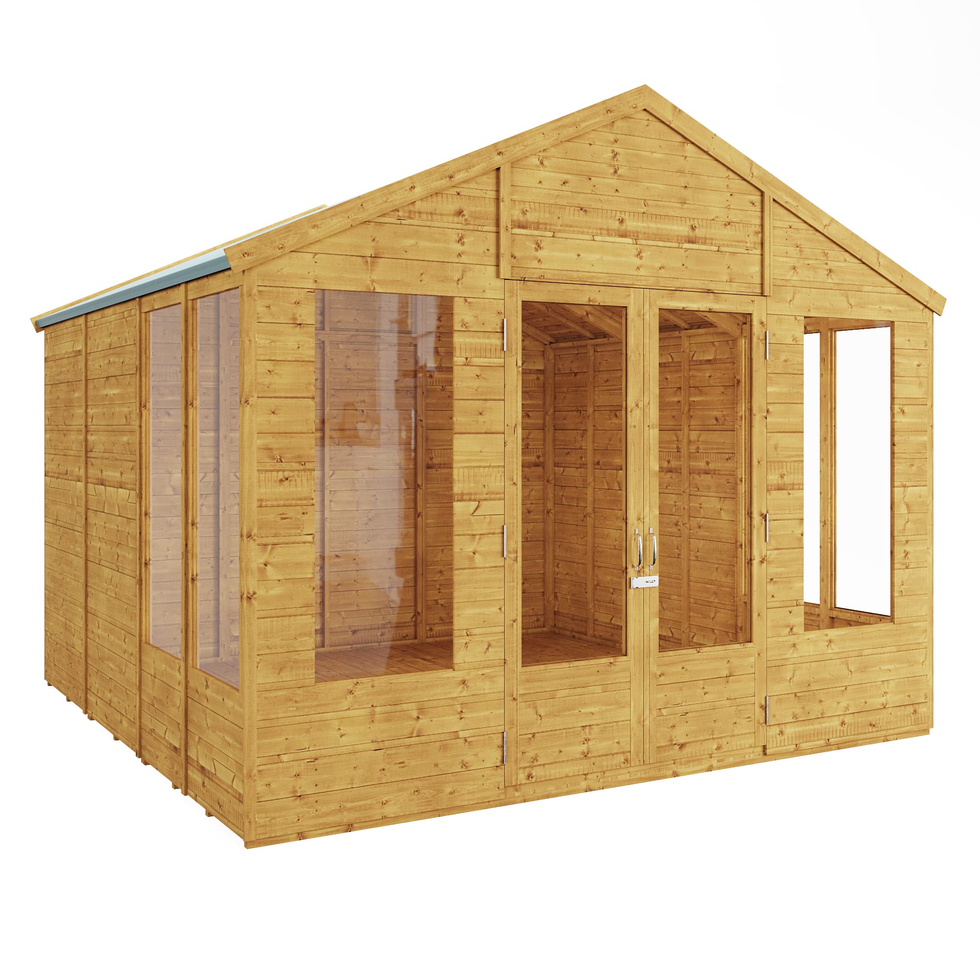 BillyOh Holly 10x10 Apex Summer House Shed, Log Cabin | Spray Treated - Garden Room with Wide Double Doors, Storage Shed, Tongue and Groove Construction | Versatile Tiny Home for Garden Office