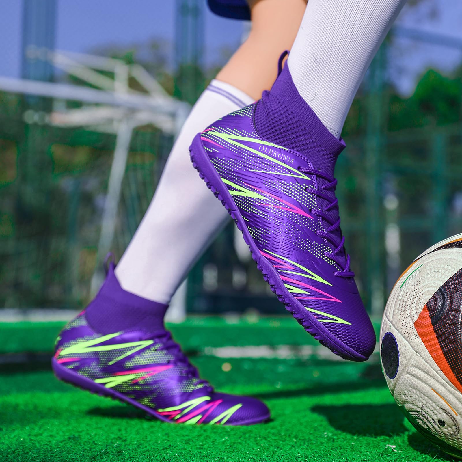 Chaussures de Football Homme Femme Futsal TF Chaussures Turf Antidérapantes Crampons Courts High Top pour Entraînement Adolescents
