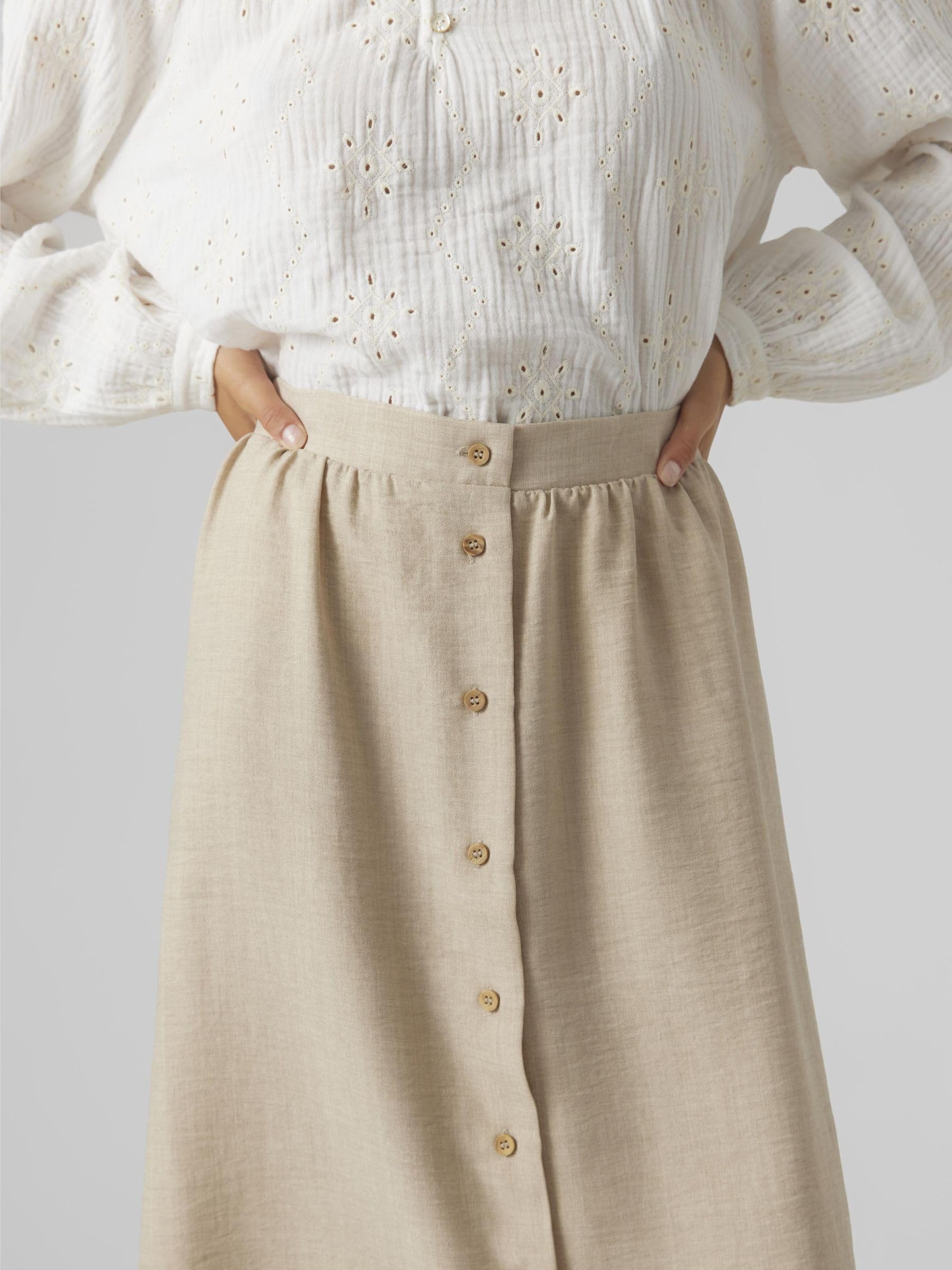 Vero Moda Calf Vmmelaney H/W Button Becerro Skirt Wvn Ga para Mujer