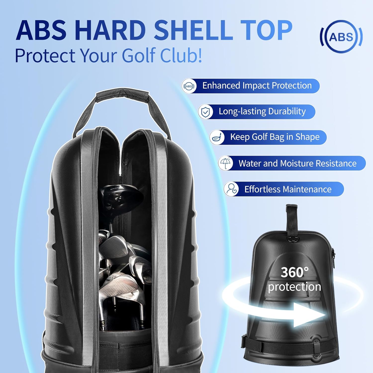 Golf Travel Bag with ABS Hard Shell Top – Golf Bag with 1680D Waterproof Fabric, 7mm Padding & Wheels – Golfing Accessories Travel Case for Airlines – Fits Most Club Bags & Sports