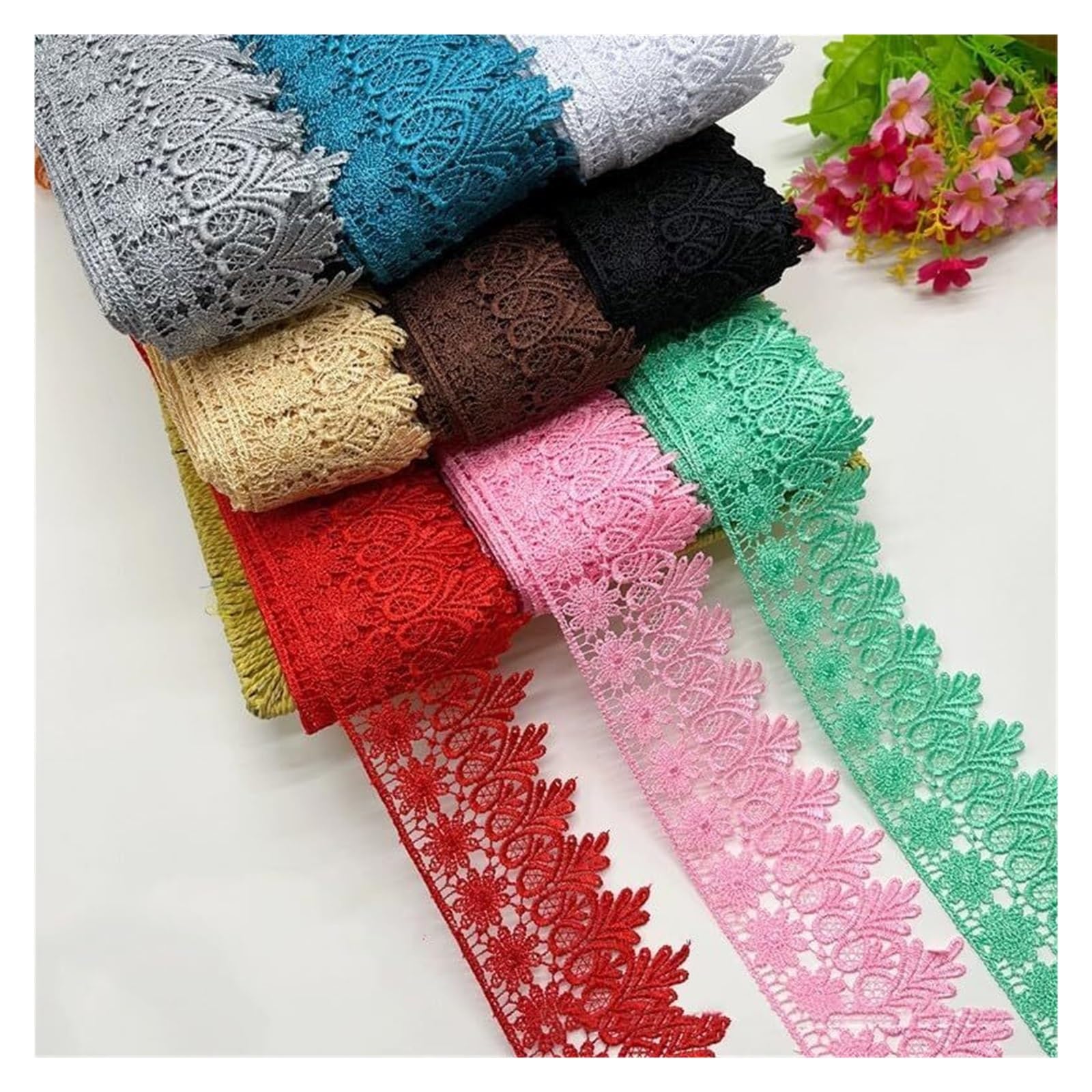 Koronkowa taśma ozdobna, Crochet Floral Lace Trim Ribbon 15 yards 8 cm Multicolor(Coffee)