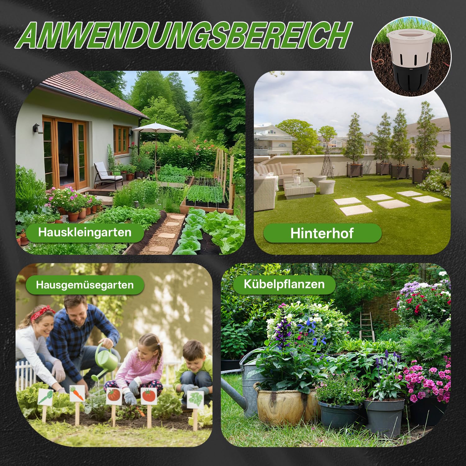 Unterirdischer Wurmkomposter 12,5 L – Beetkomposter zum Eingraben für Garten, Kompostiert Küchenabfälle, aus Kunststoff, Taupe, 27,3x27,3x33 cm