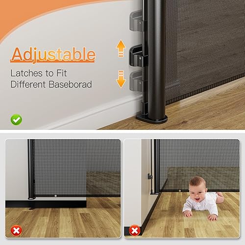 Miniatura 8 de Uamector Puerta retráctil para bebés y perros, puerta de seguridad de malla ajustable que se extiende hasta 72 pulgadas de ancho y 34 pulgadas de