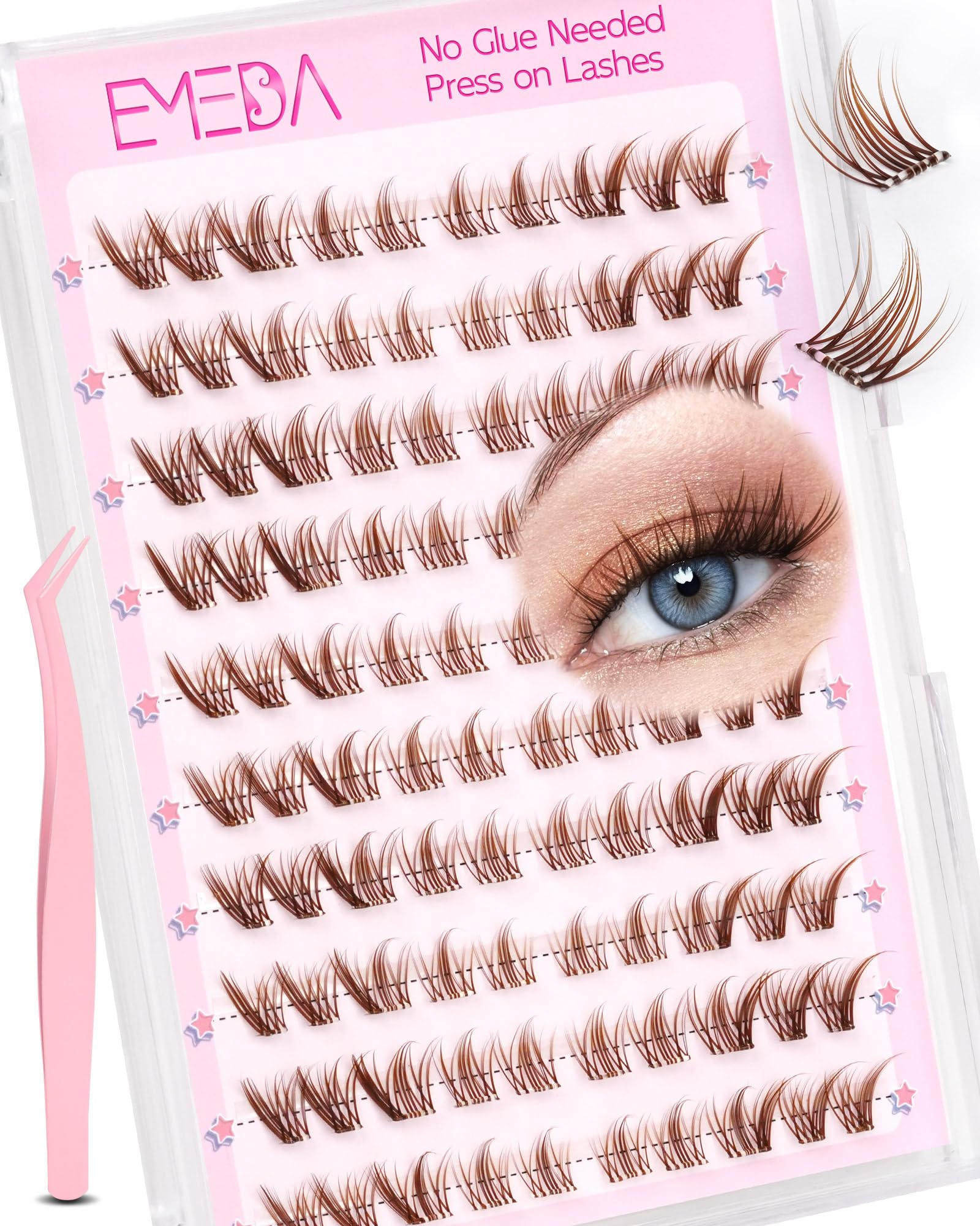 EMEDA selbstklebende Wimpern Natürlich selbstklebende Cluster Wimpern Vorgeklebte Wimpernbüschel Kit Keine klebrigen Rückstände Kleberlose Wimperncluster Kein Kleber erforderlich (Braune)
