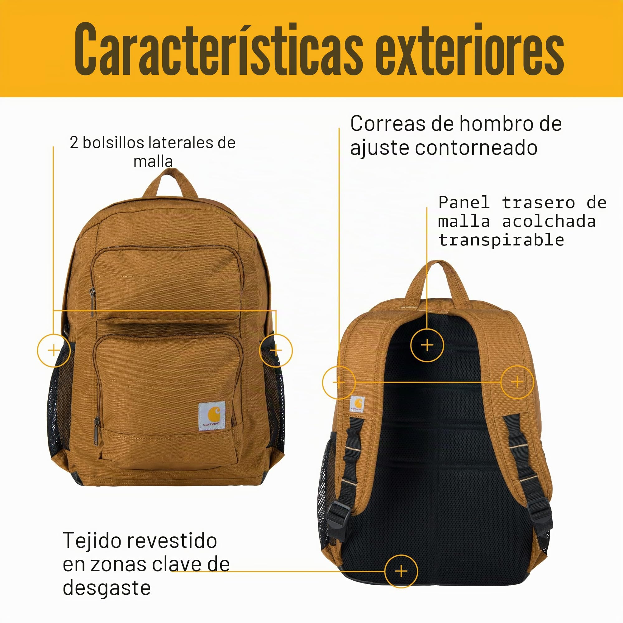 Carhartt Compartimento único, paquete duradero con funda para portátil y base resistente a la abrasión Duravax, mochila clásica de 27 L (negro), talla única