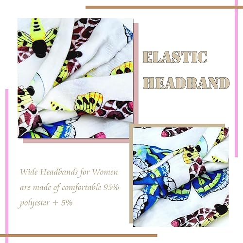 Miniatura 3 de SAWINDA Diademas anchas para mujer, coloridas mariposas, elegantes, bohemias, gruesas, para deportes, yoga, turbante, bufanda, accesorios para