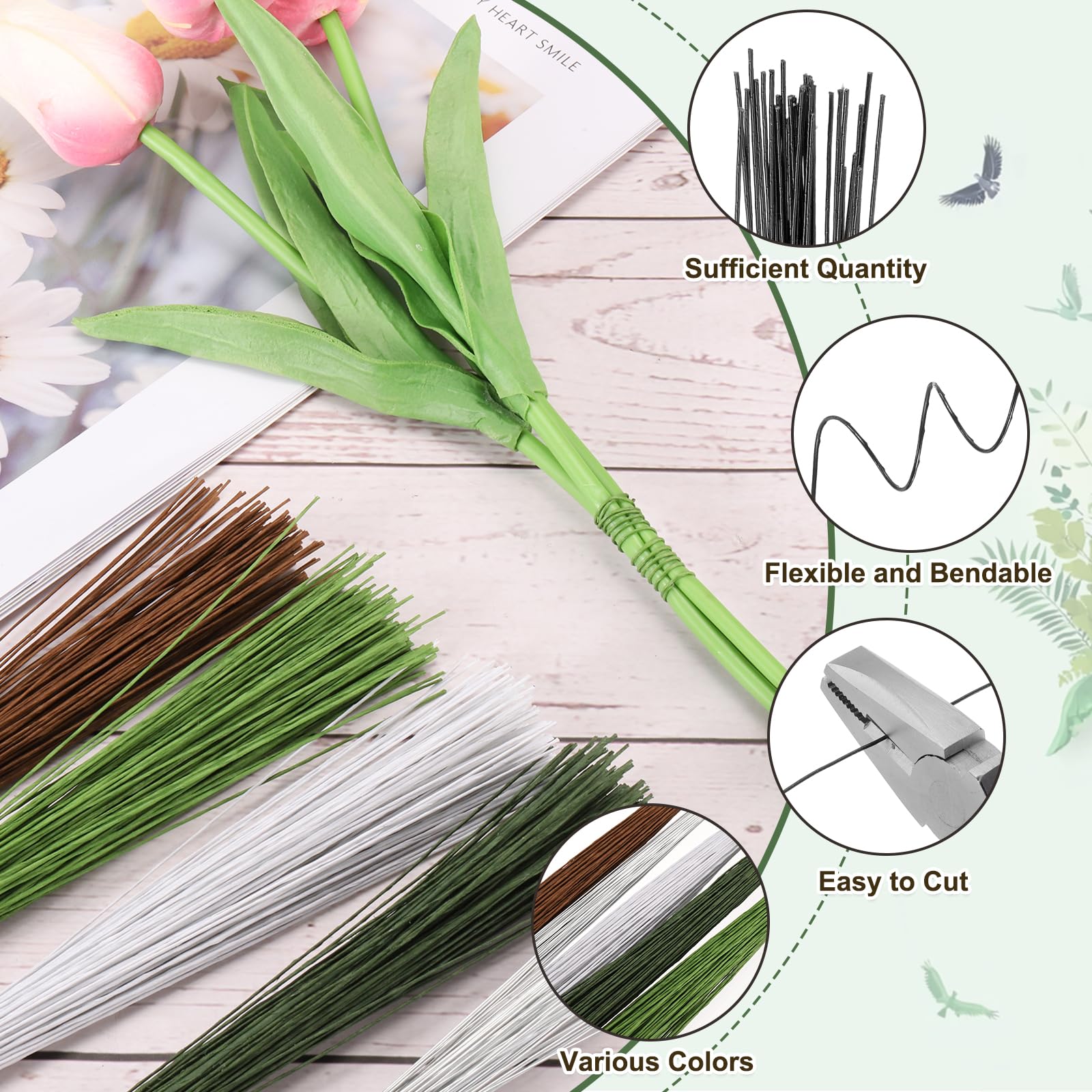 PATIKIL 32 Inch 22 Gauge Floral Stem Wire, 3 Pack/120 Pieces Bouquet Stem Paper Wrapped for DIY Crafts Flower Arrangements Black - Image 3