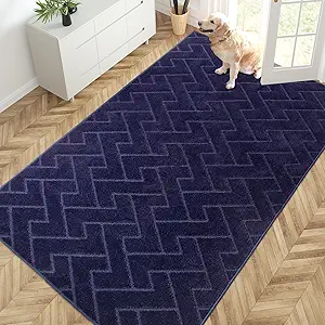 PURRUGS Easy Care Area Rug 4.5ft x 7ft, Non-Slip Machine Washable Entry Rug, Dog Door Mat, Stain Resistant Accent Rug for Hallway, Bedroom, Living Room and Mudroom, Midnight Blue
