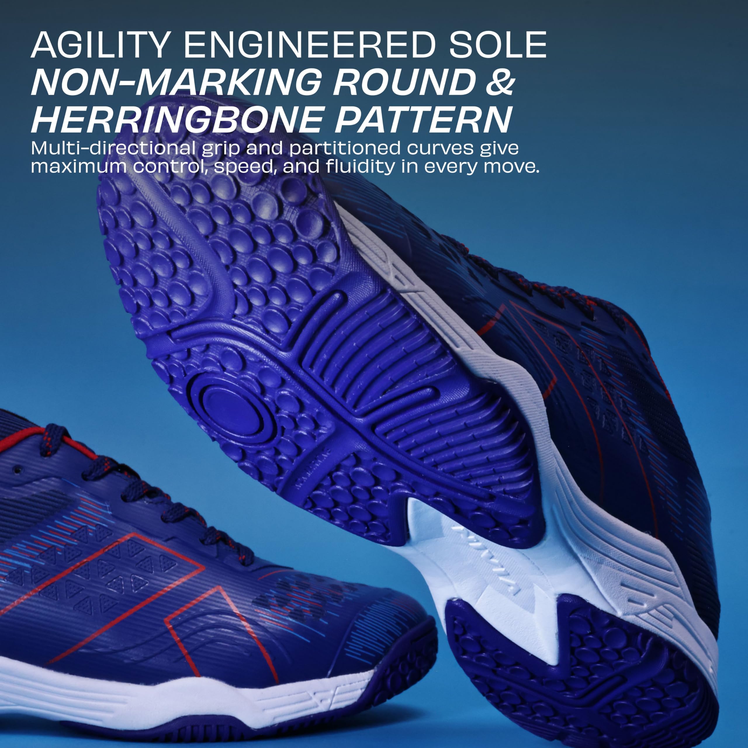 Nivia HY-Energy 2.0 Badminton Shoes for Men, Duofoam Cushion, Breathable Mesh, Ideal for Badminton, Volleyball, Squash, Table Tennis, Blue/Red, UK09 3