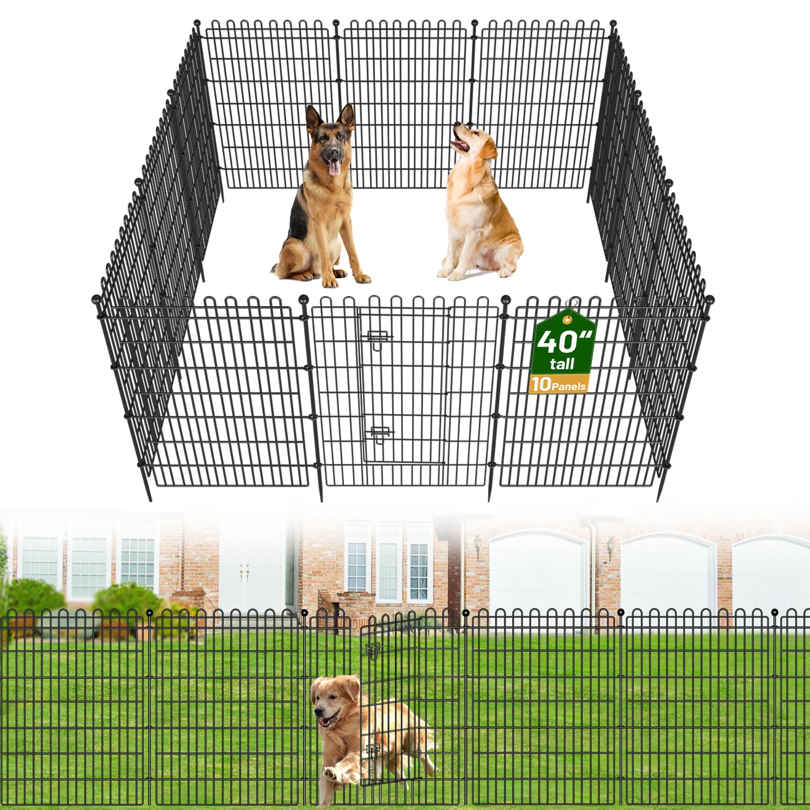 10 Panels No Dig Decorative Garden Fence with Gate for Yard, 40 in(H) X 23.6 ft(L) Animal Barrier Fencing for Outdoor Dog, Metal Portable Garden Fences for Borders, Pets, Landscape, Temporary Fence