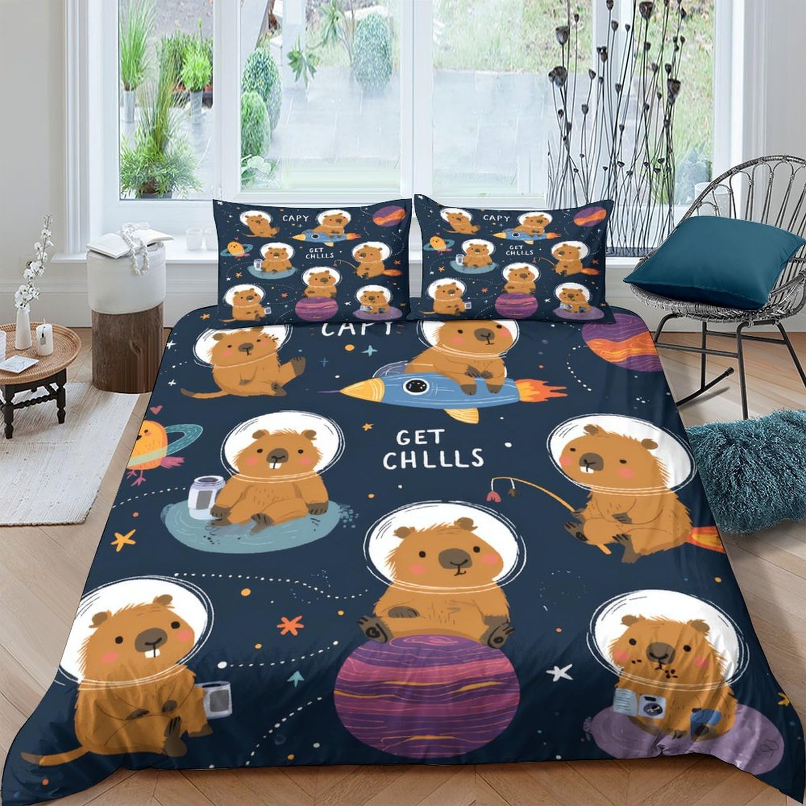 Housse de couette capybara hypoallergique en microfibre ultra douce 3 pièces Super King