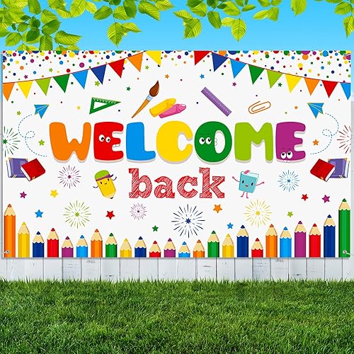 Cartel de bienvenida a la escuela para el primer día de escuela, cartel de bienvenida de tela grande, cartel de bienvenida, tablón de anuncios,