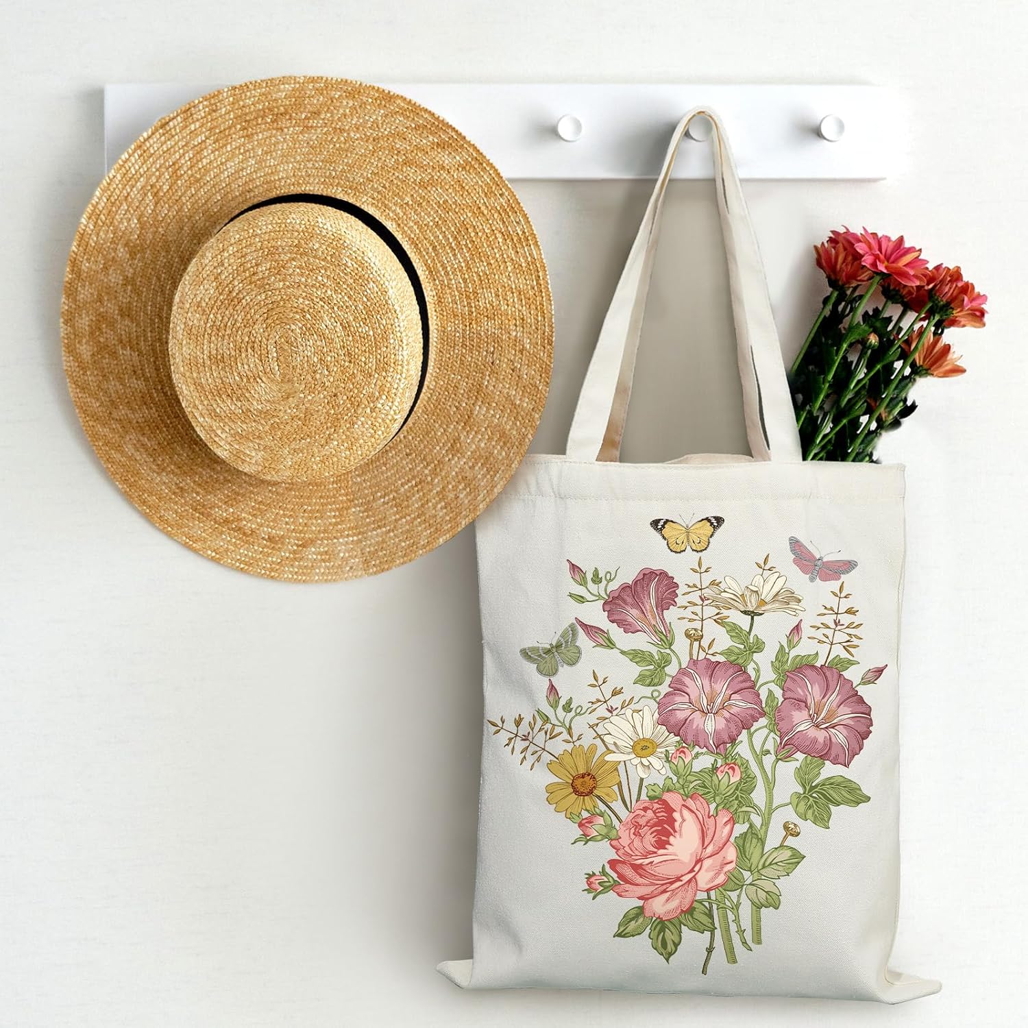 Silkfly 6 Pcs Book Club Gifts Cute Aesthetic Canvas Book Totes Bags Bulk Bookish Lovers Librarian Readers Gifts for Women(Butterfly, Flower) - Image 7