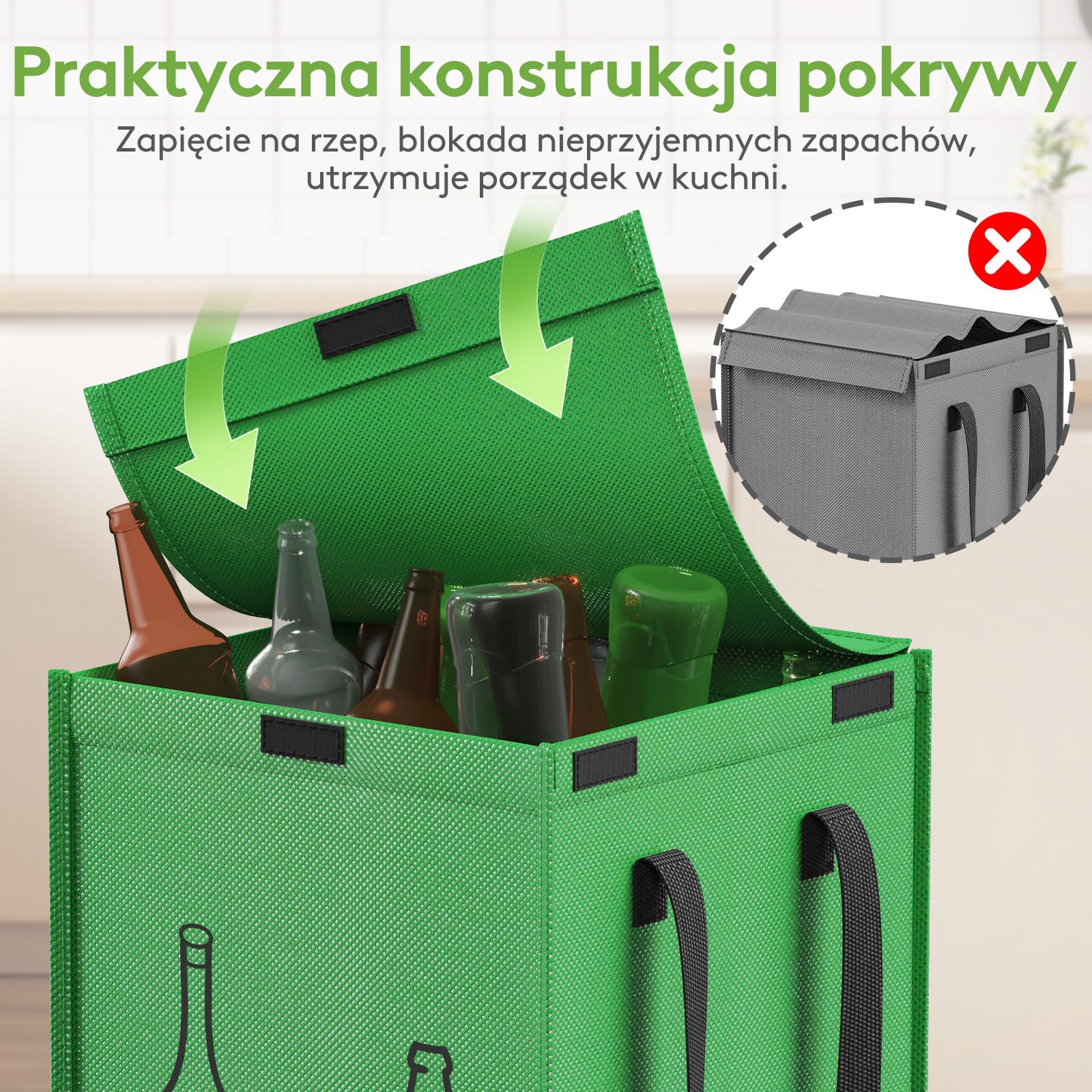 Lifewit System segregacji śmieci z pokrywką, pojemnik na odpady i butelki na kaucję, 3 przegródki na papier, szkło i plastik, recykling, 3 x 45 l, łatwe opróżnianie