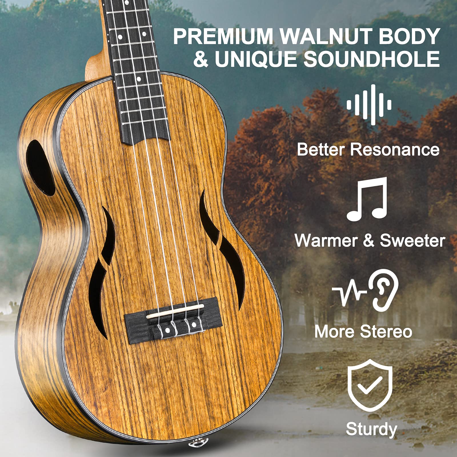 Vangoa Konzert Ukulele 23 Zoll Walnussholz Hawaii Akustik Ukulelen Einsteige Set für erwachsene Teen Studenten mit Gig Bag, Natürlich