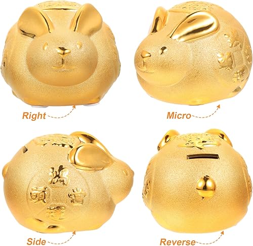 Miniatura 6 de Operitacx Huchas de conejo, banco de conejo chino, hucha de conejo, conejito dorado, moneda, caja de dinero para niños, caja de ahorro de 2023