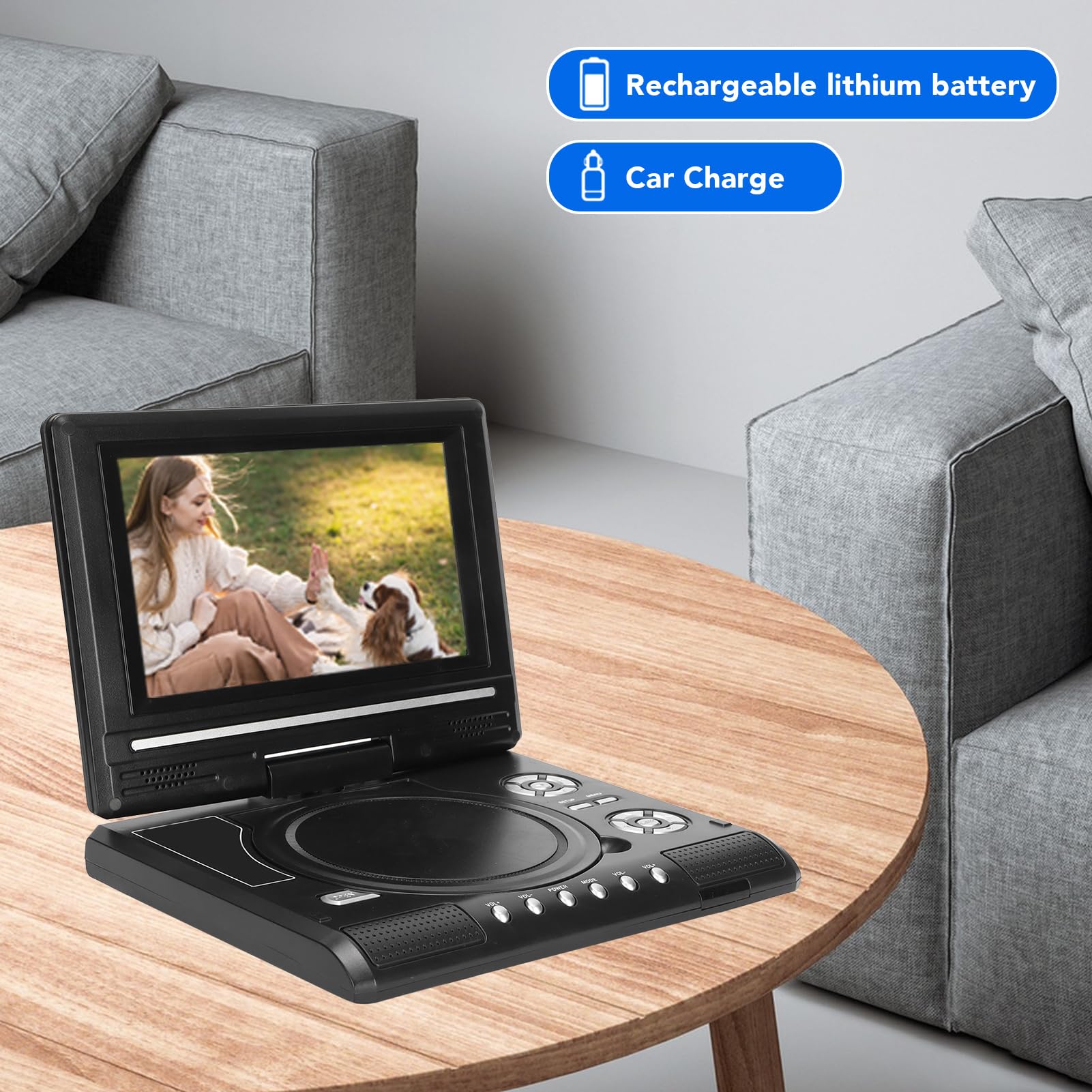 Tragbarer 8,5-Zoll-DVD-Player mit 6,8-Zoll-Schwenkbildschirm, 5-Stunden-, Auto-DVD-Player, Unterstützung für CD/DVD/SD-Karte/USB, Regionen Frei, Zwei Lautsprecher (LMD-750