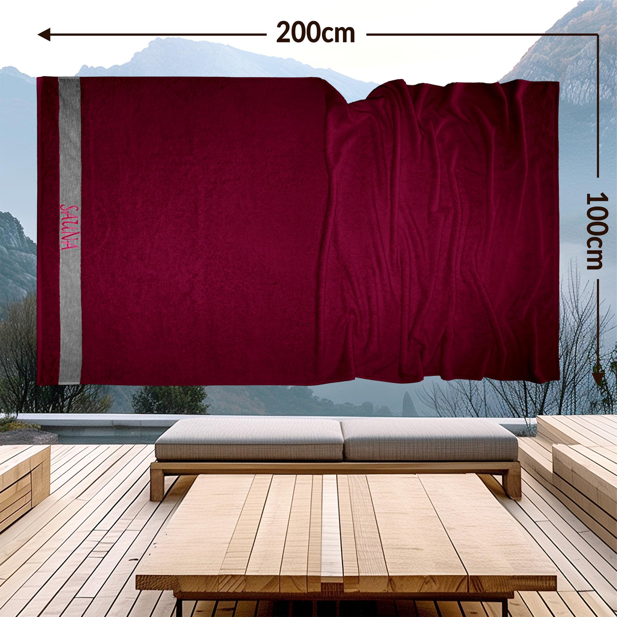 Wellness Asciugamano da Sauna Telo Sauna Uni con Ricamo Sauna 70 x 200 cm, Colore: Orchidea - Rosa Lilla, 100% Cotone