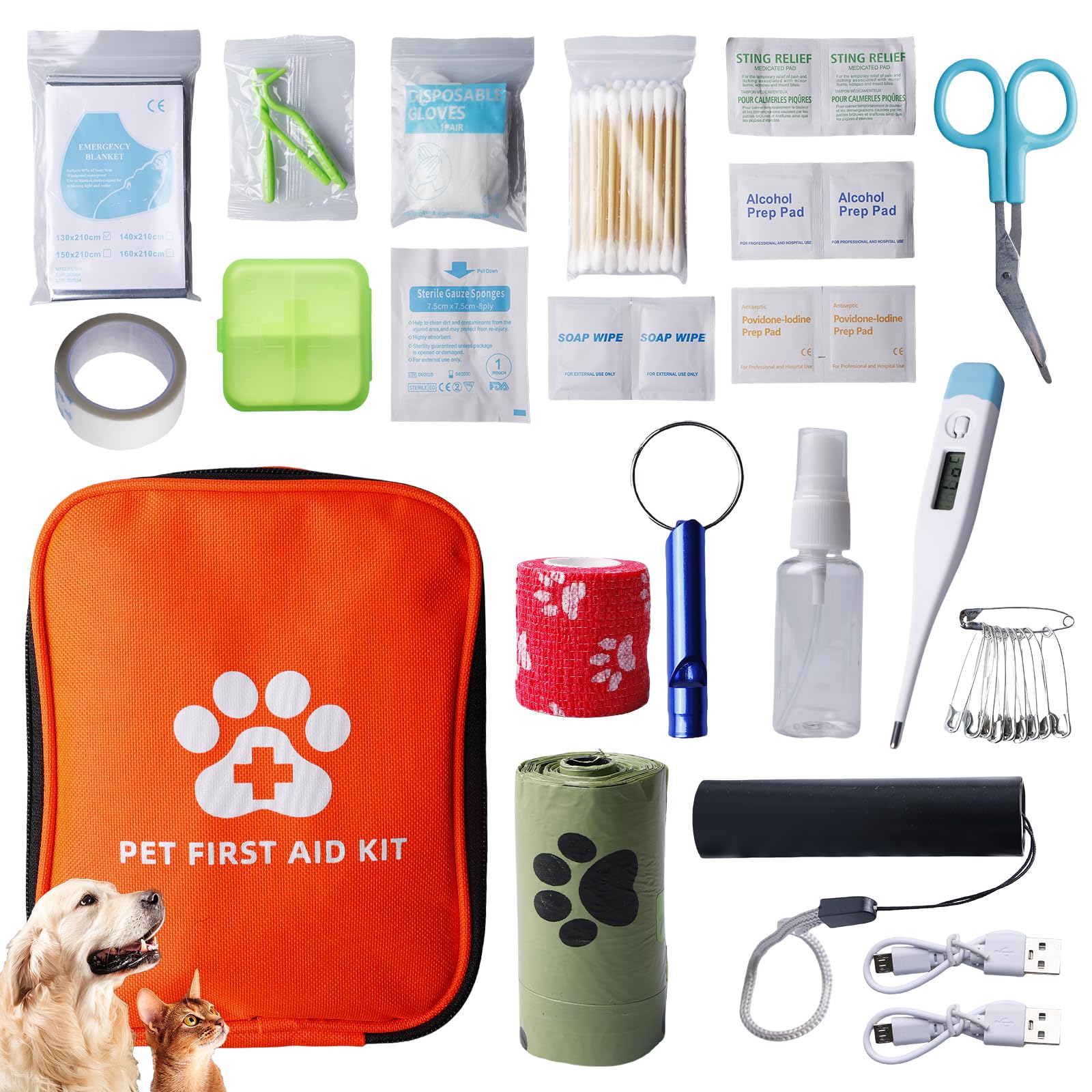 Juego de primeros auxilios para perros y gatos, 118 piezas, farmacia de viaje, farmacia de viaje, mascotas, farmacia para perros, kit de primeros auxilios para emergencias en viajes al aire