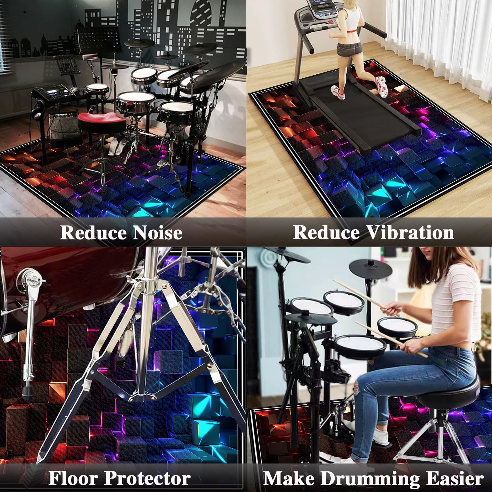 210 x 180 cm Tappeto Batteria Tappetino per Batteria Drum Tappeto Insonorizzato per Batterie Elettroniche Rullante Acustica Snare Drum Grancassa Coperta Antiscivolo Tappetino per Batteria Acustica