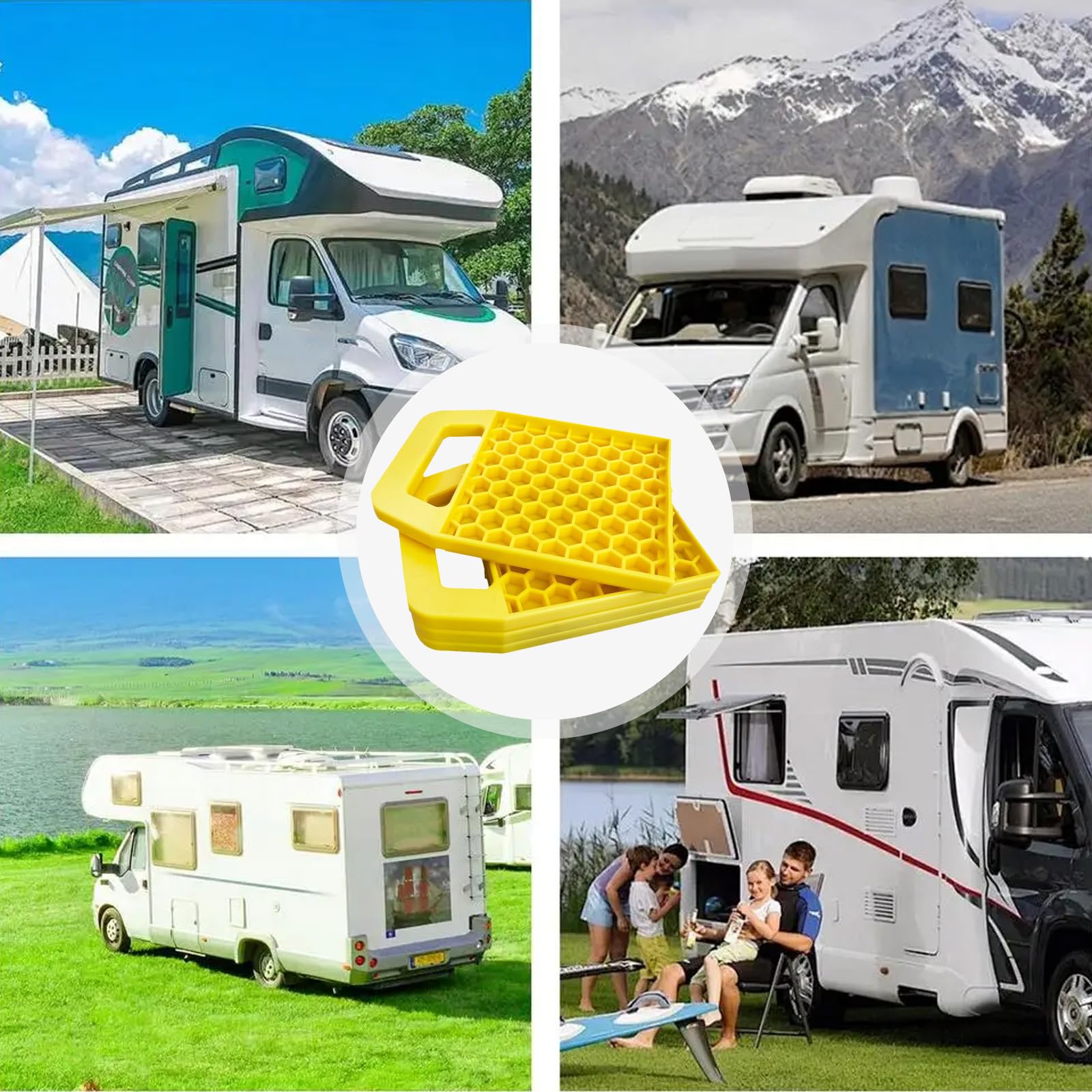 Set Di 4 Piastre Di Supporto Per Cric Camper Caravan, Blocco Livellamento Stabilizzatore Antiscivolo