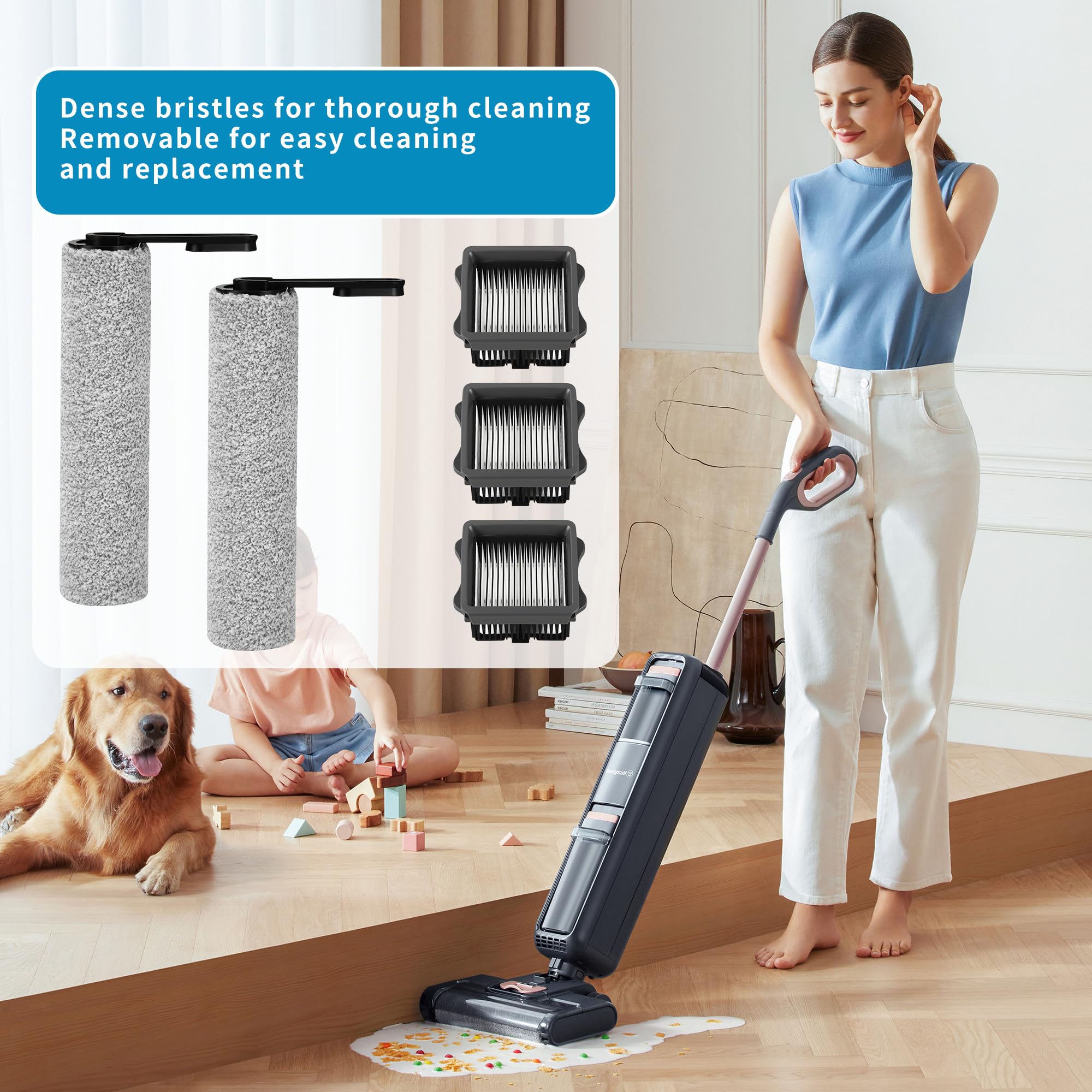 Filtre Tineco S5 Kit Pièces Tineco S5 - 3 Brosses Rouleau + 3 Filtres HEPA + Brosse Nettoyage Filtre Tineco Floor One S5