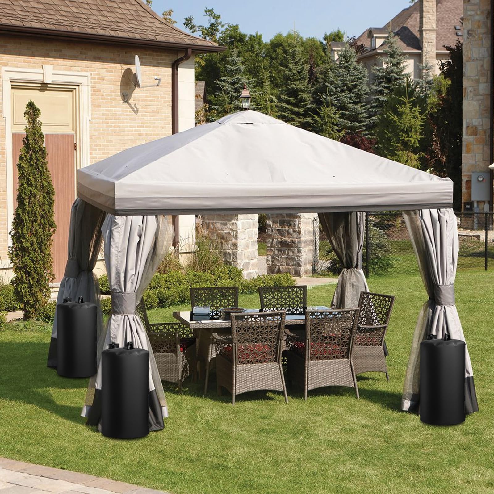 4er Set Wassergewichtstaschen, 80kg（20L*4）, 4er Set Sandgewichtssäcke, Kann Wasser oder Sand aufnehmen, Wiederverwendbar, Gewichte für Pavillons/Gartenzelte/Festzelte, Schwarz, 24 * 45cm