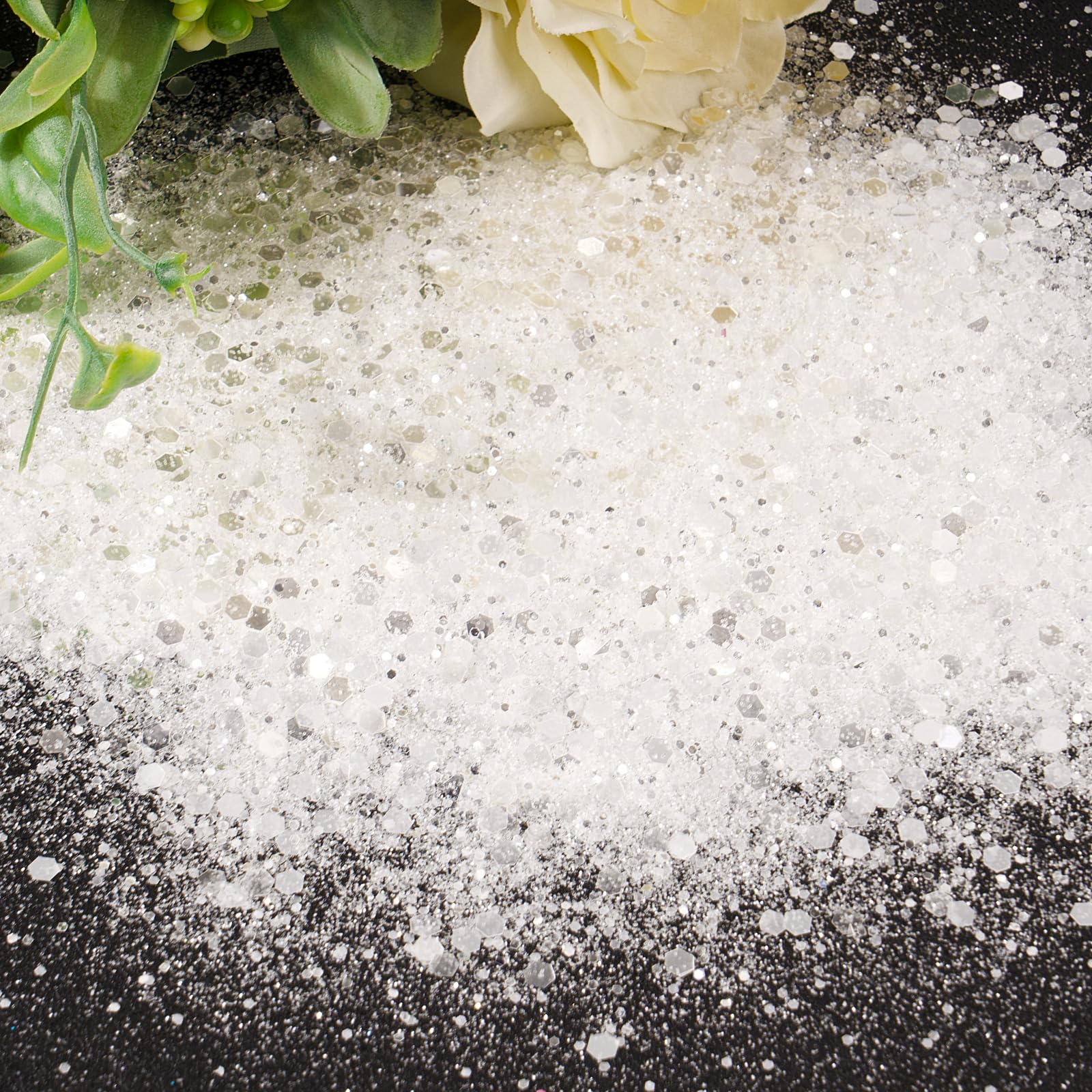 BETESSIN Polvere Glitter 50g per Artigianato, Unghie, Corpo e Creazione Fai da Te - Bianco Argentato
