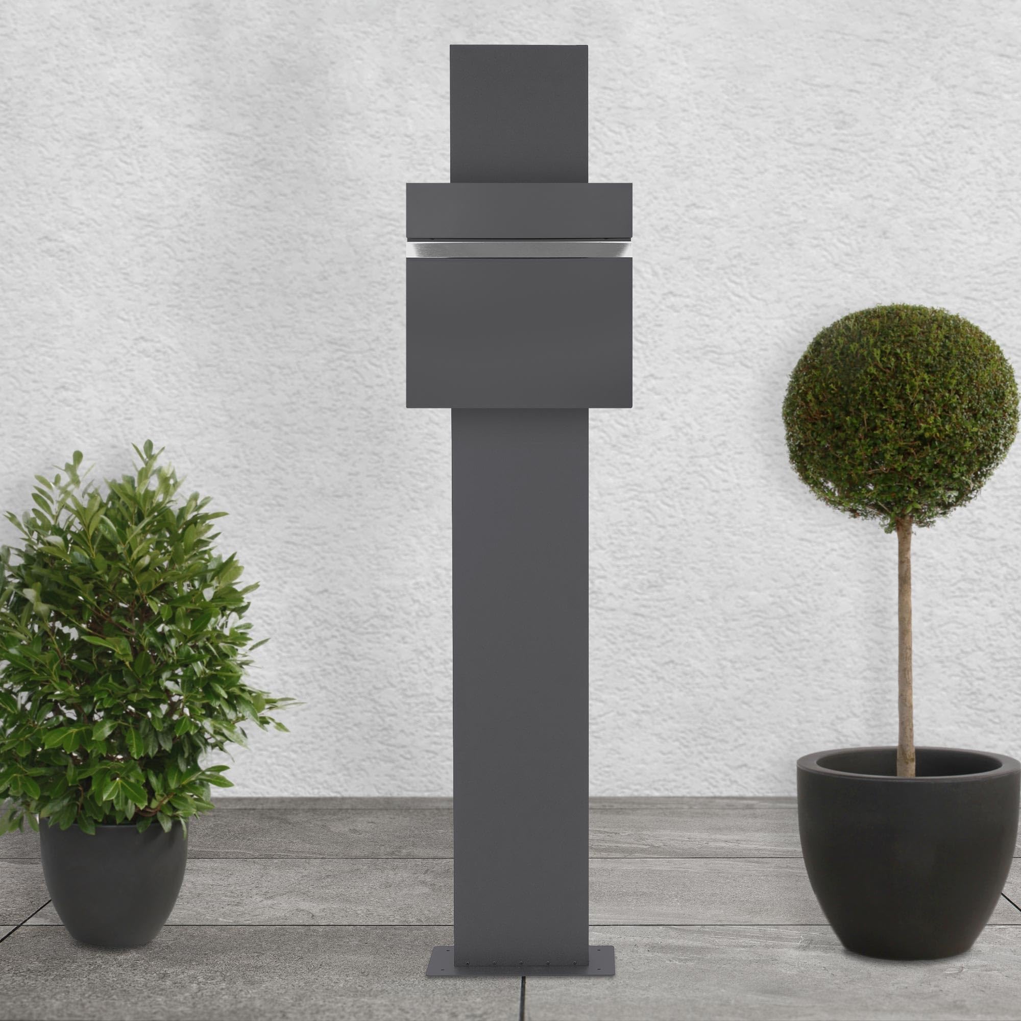 ECD Germany Buzón Autoportante de Acero Inoxidable Antracita Exterior con Soporte Poste 170cm Casillero Moderno con Compartimento para Periódicos y Cerradura con 2 Llaves Incluidas