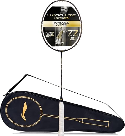 Li-Ning Wind Lite Stealth Carbon Fibre Strung Badminton Racket with Free Full Cover (Powered By Windstorm)