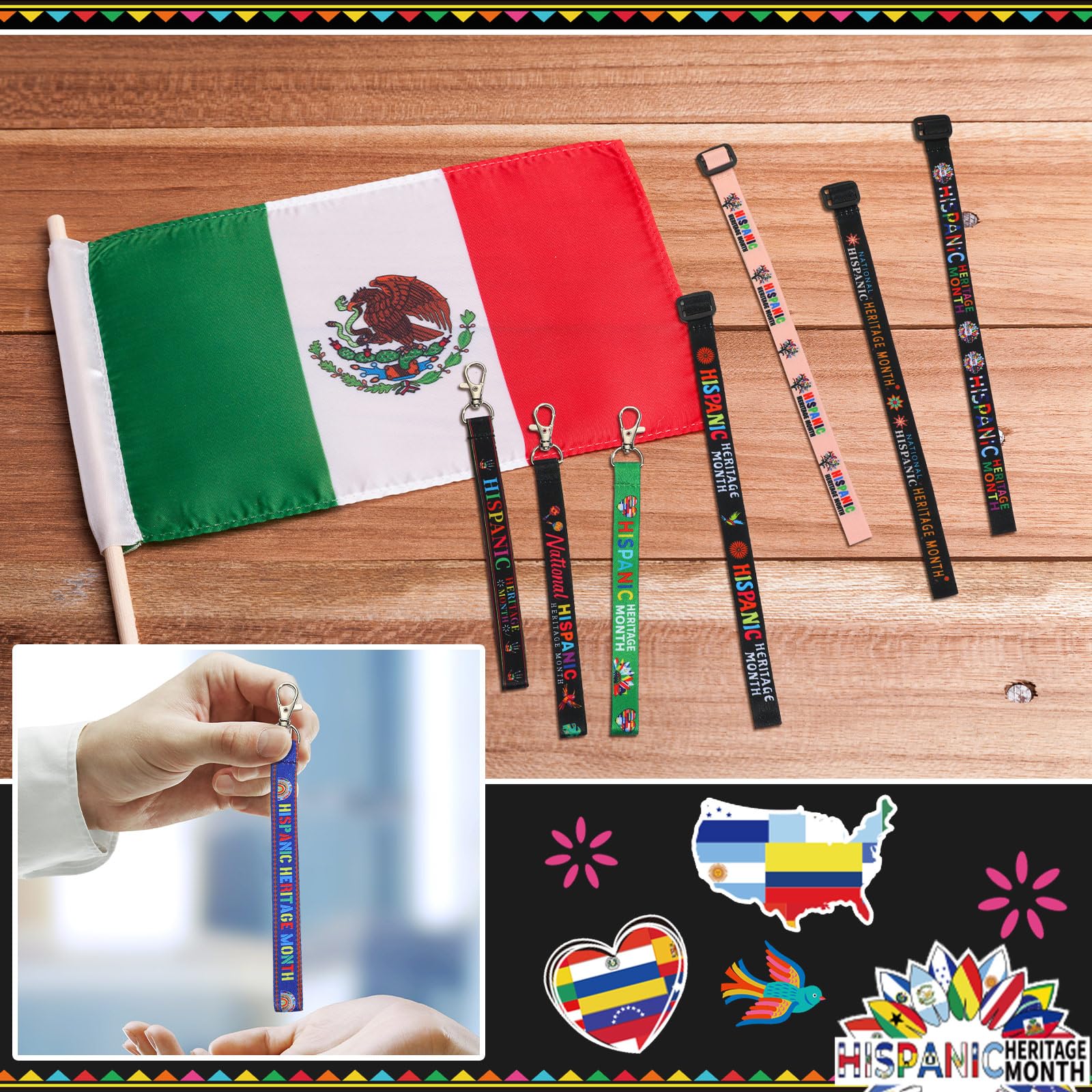 200-Piece Hispanic Heritage Month Party Favor Kit - Includes Bracelets, Buttons, Pens, & Bags For Celebrations & Gifts