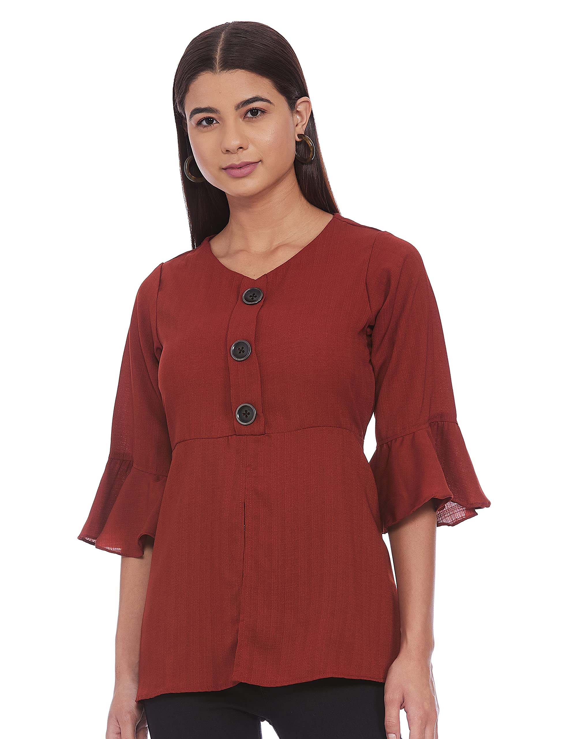 Women's Polyester Regular Fit Round Neck Empire Tops (Dcwcf05Rc11L39-4623F_Brown Xl)