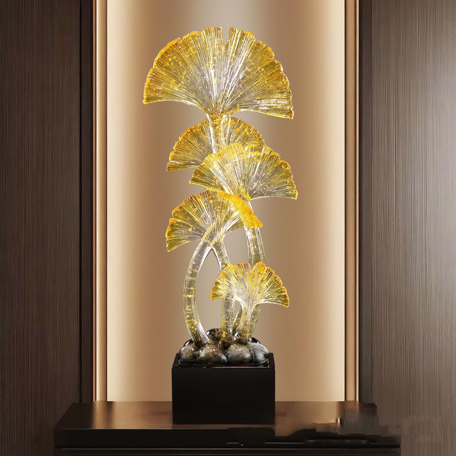 Żywica Liść miłorzębu Feng Shui Decor-Złoty jesienny liść i ozdoba na biurko na szczęście, długowieczność i pozytywną energię Prezent do domowego biura,Green