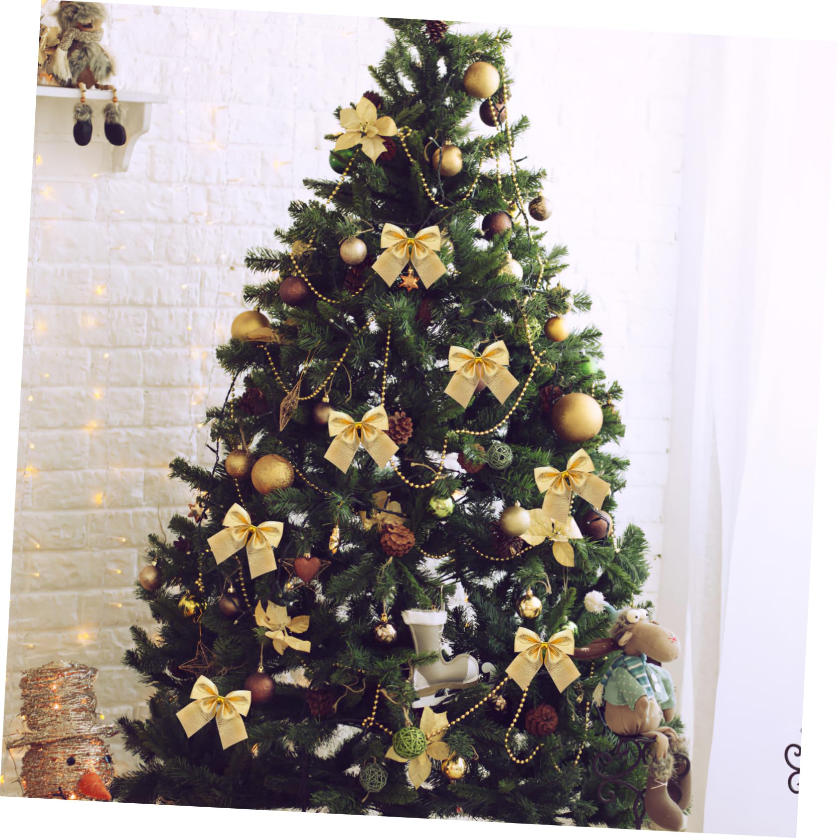 Hemobllo 12 Piezas Moños Navideños Dorados de Satén Adornos Colgantes para Árbol de Navidad Decoración Festiva Elegante y Atractiva Ambientar Fiestas